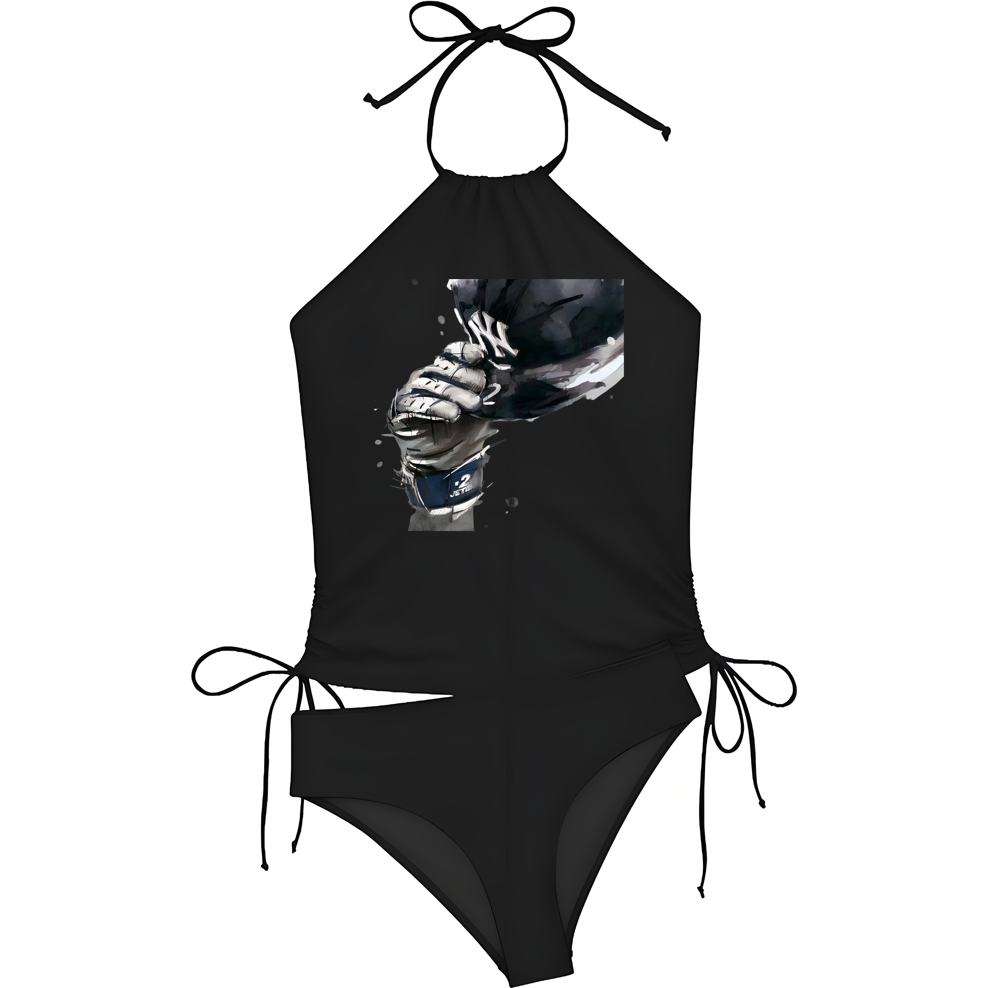 Derek Jeter 76 Women's Heat Transfer Printed Two-Piece Bikini Set – Sexy One-Shoulder Top & Triangle Bottom, Soft Nylon-Spandex, Perfect for Beach, Pool & Vacation