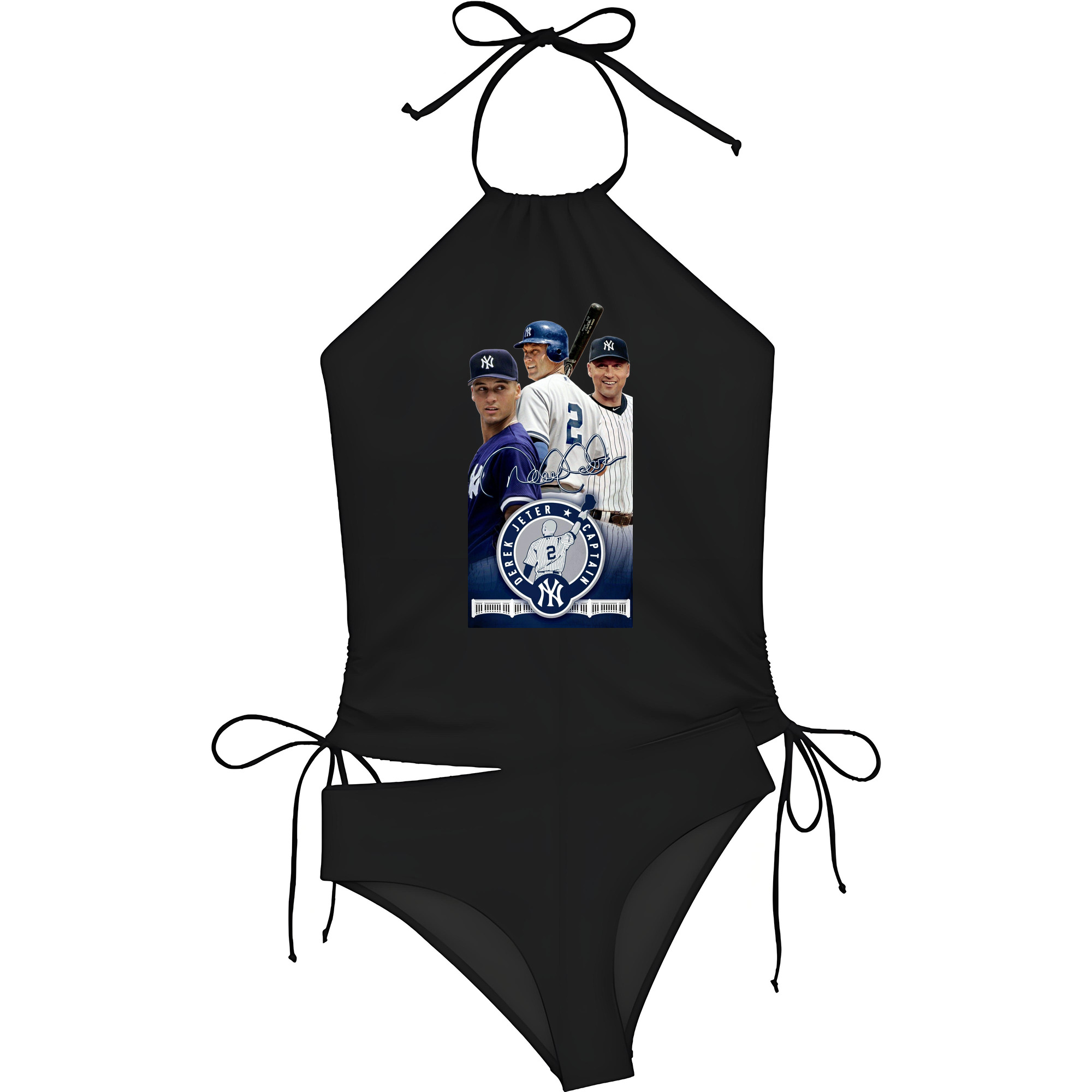 Derek Jeter 79 Women's Heat Transfer Printed Two-Piece Bikini Set – Sexy One-Shoulder Top & Triangle Bottom, Soft Nylon-Spandex, Perfect for Beach, Pool & Vacation
