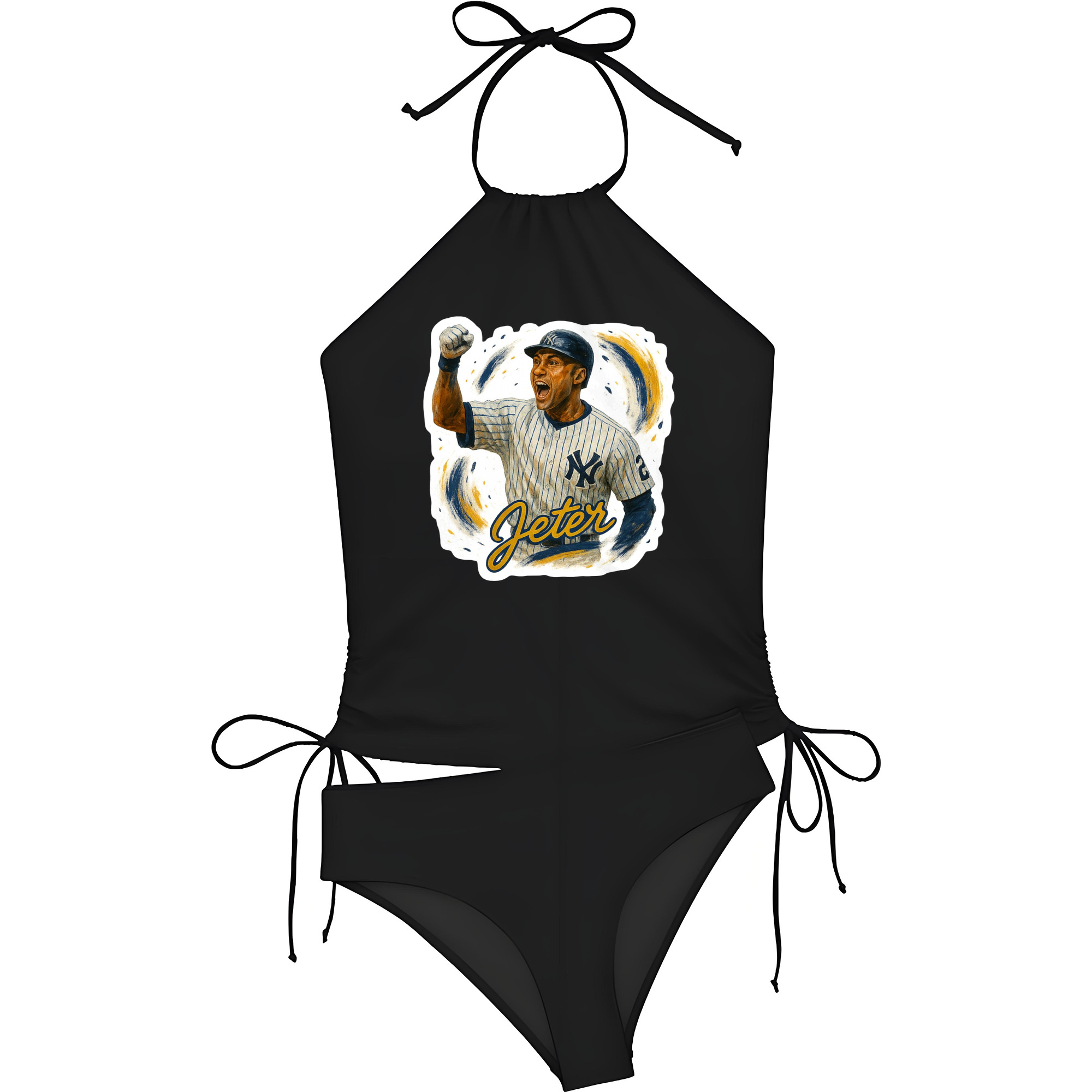 Derek Jeter 82 Women's Heat Transfer Printed Two-Piece Bikini Set – Sexy One-Shoulder Top & Triangle Bottom, Soft Nylon-Spandex, Perfect for Beach, Pool & Vacation