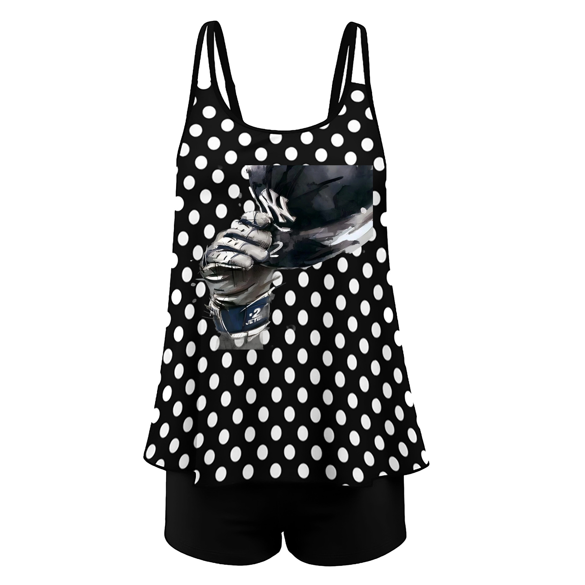 Derek Jeter 76 Women’s Heat Transfer Printed Two-Piece Swimsuit Set – Sexy Double Strap Bandeau Top & Boyshort Bottoms, Soft Nylon-Spandex, Perfect for Beach, Pool & Vacation