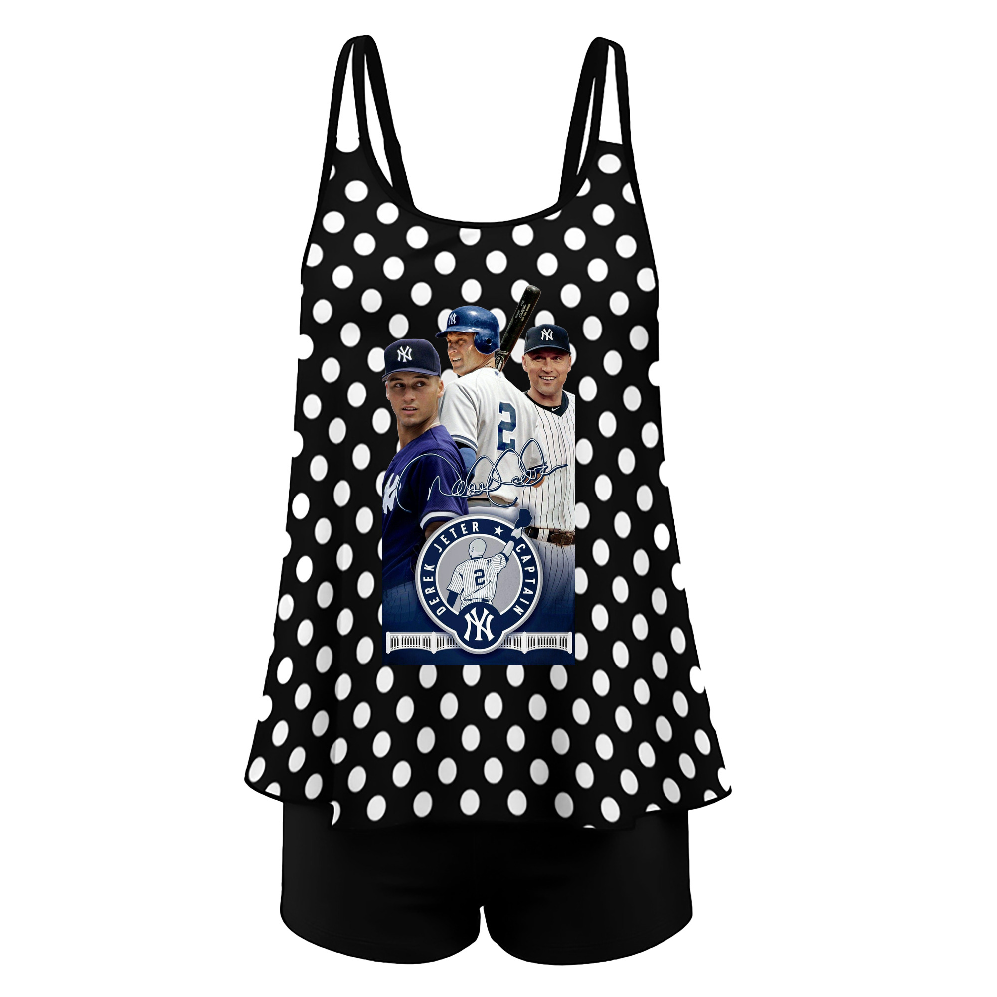 Derek Jeter 79 Women’s Heat Transfer Printed Two-Piece Swimsuit Set – Sexy Double Strap Bandeau Top & Boyshort Bottoms, Soft Nylon-Spandex, Perfect for Beach, Pool & Vacation