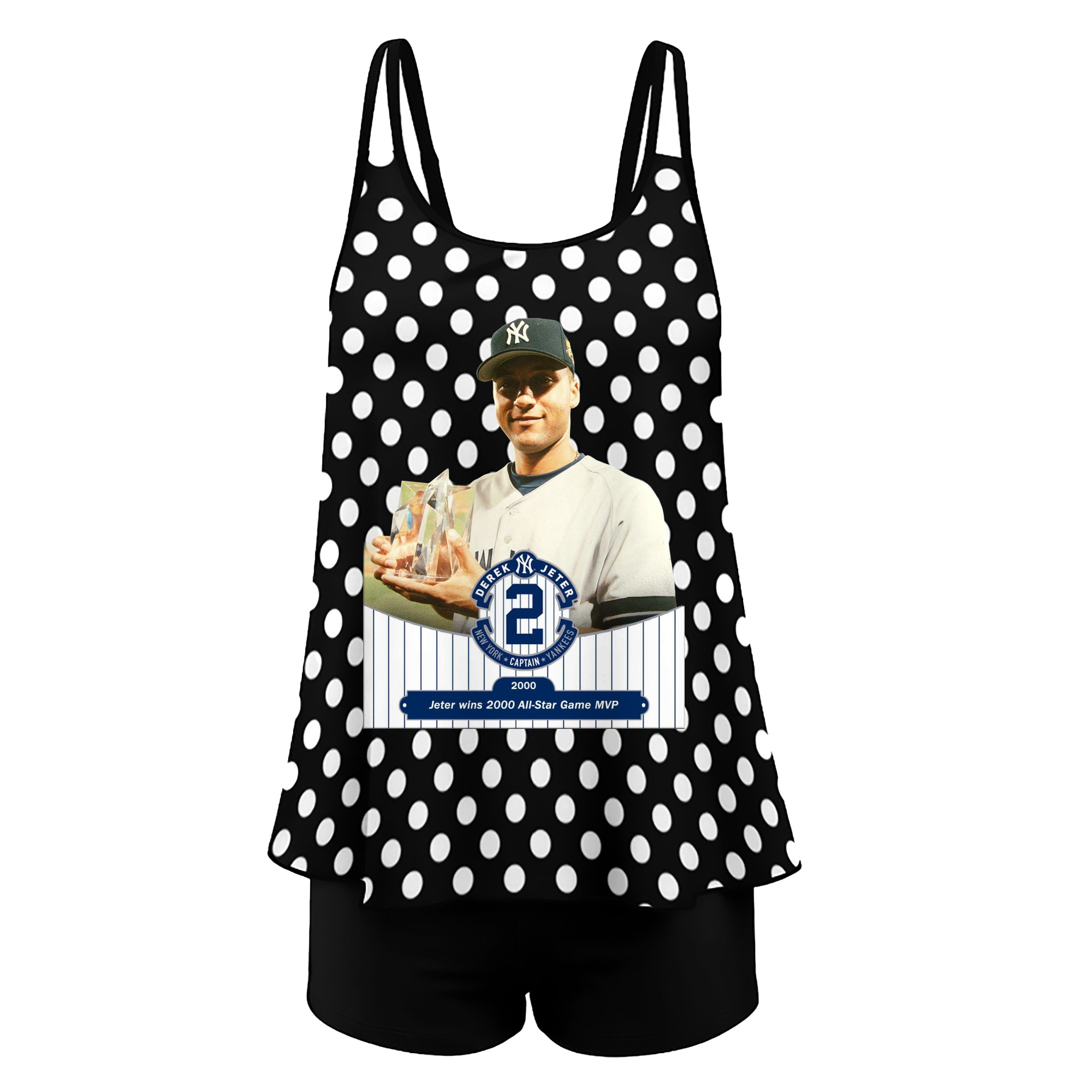 Derek Jeter 80 Women’s Heat Transfer Printed Two-Piece Swimsuit Set – Sexy Double Strap Bandeau Top & Boyshort Bottoms, Soft Nylon-Spandex, Perfect for Beach, Pool & Vacation