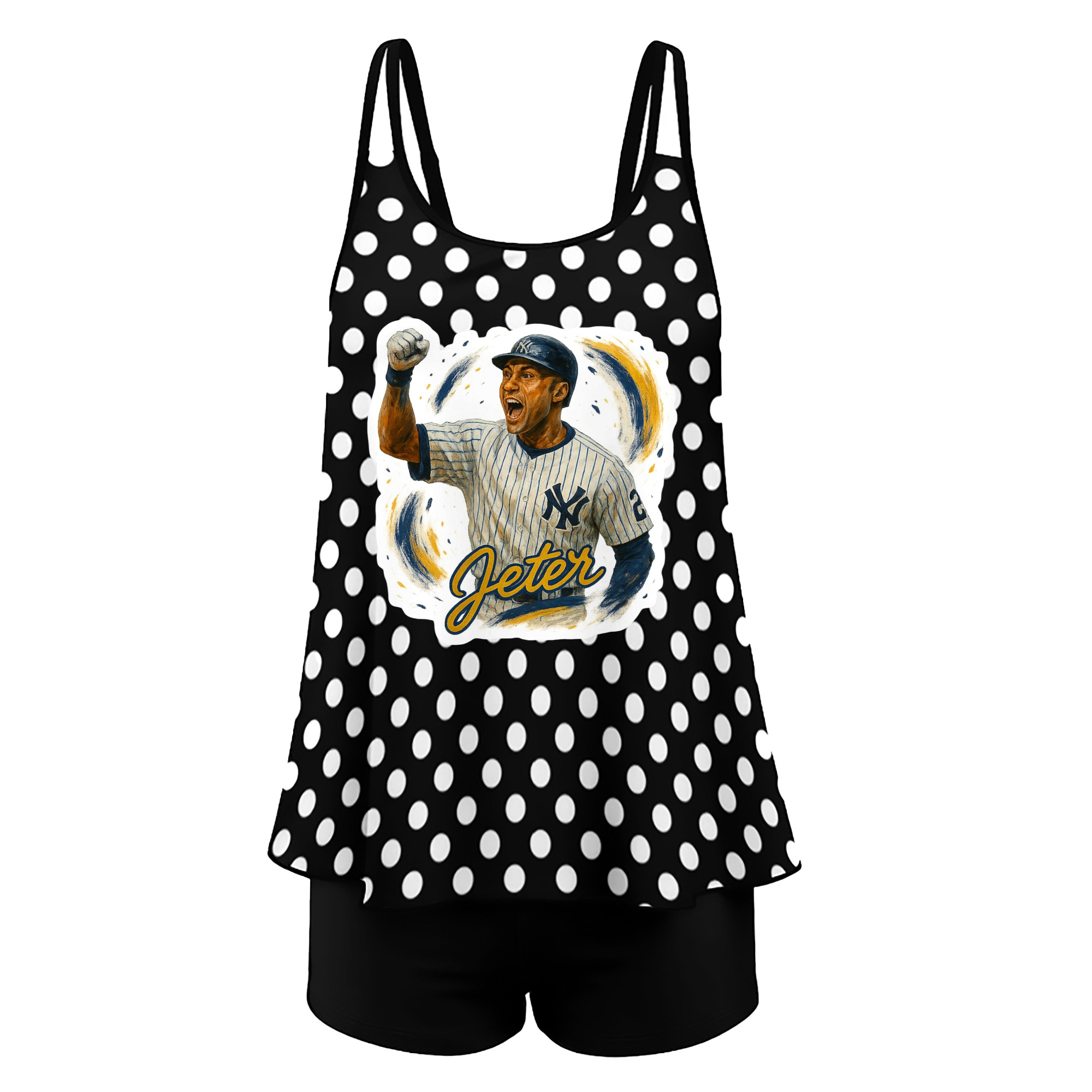 Derek Jeter 82 Women’s Heat Transfer Printed Two-Piece Swimsuit Set – Sexy Double Strap Bandeau Top & Boyshort Bottoms, Soft Nylon-Spandex, Perfect for Beach, Pool & Vacation