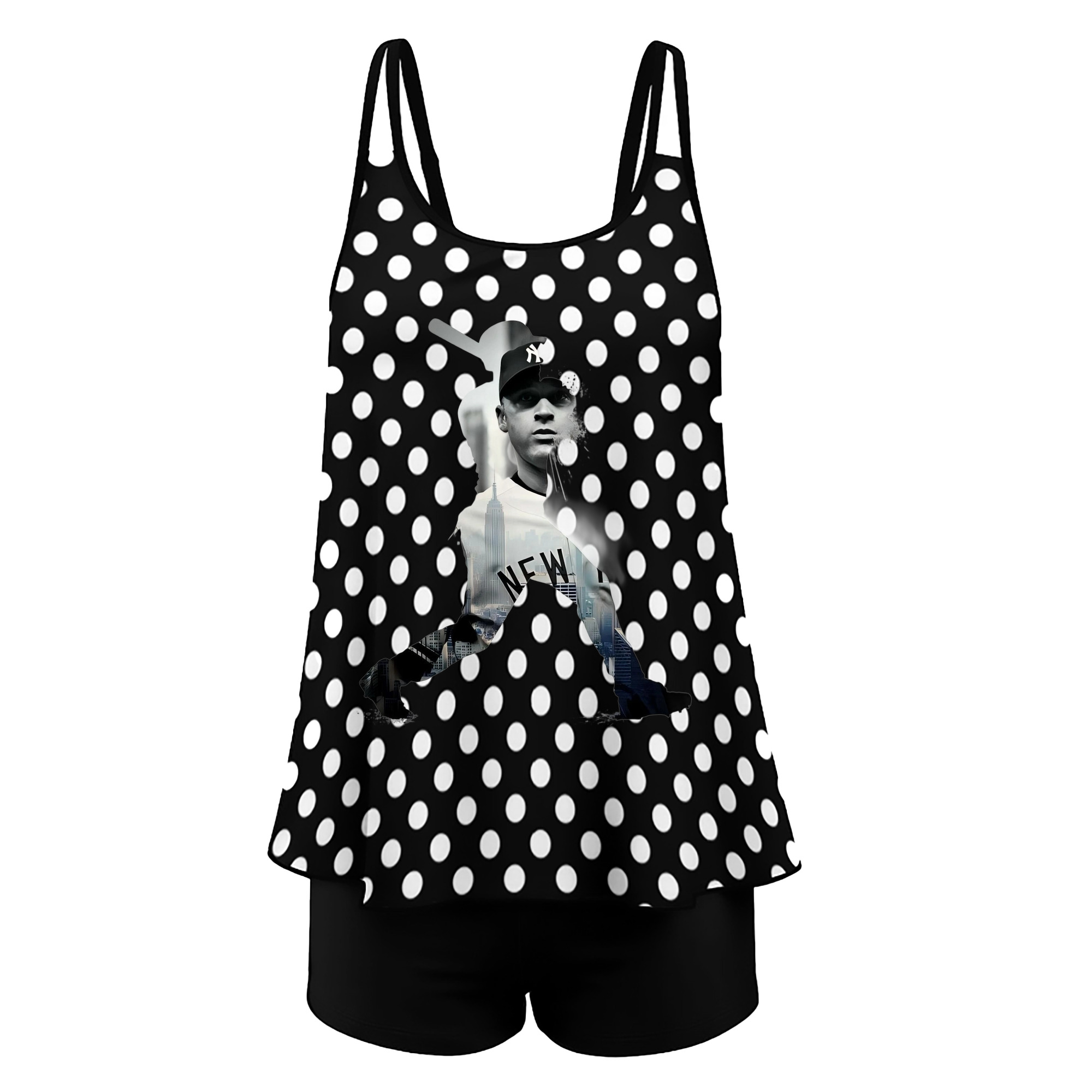 Derek Jeter 83 Women’s Heat Transfer Printed Two-Piece Swimsuit Set – Sexy Double Strap Bandeau Top & Boyshort Bottoms, Soft Nylon-Spandex, Perfect for Beach, Pool & Vacation