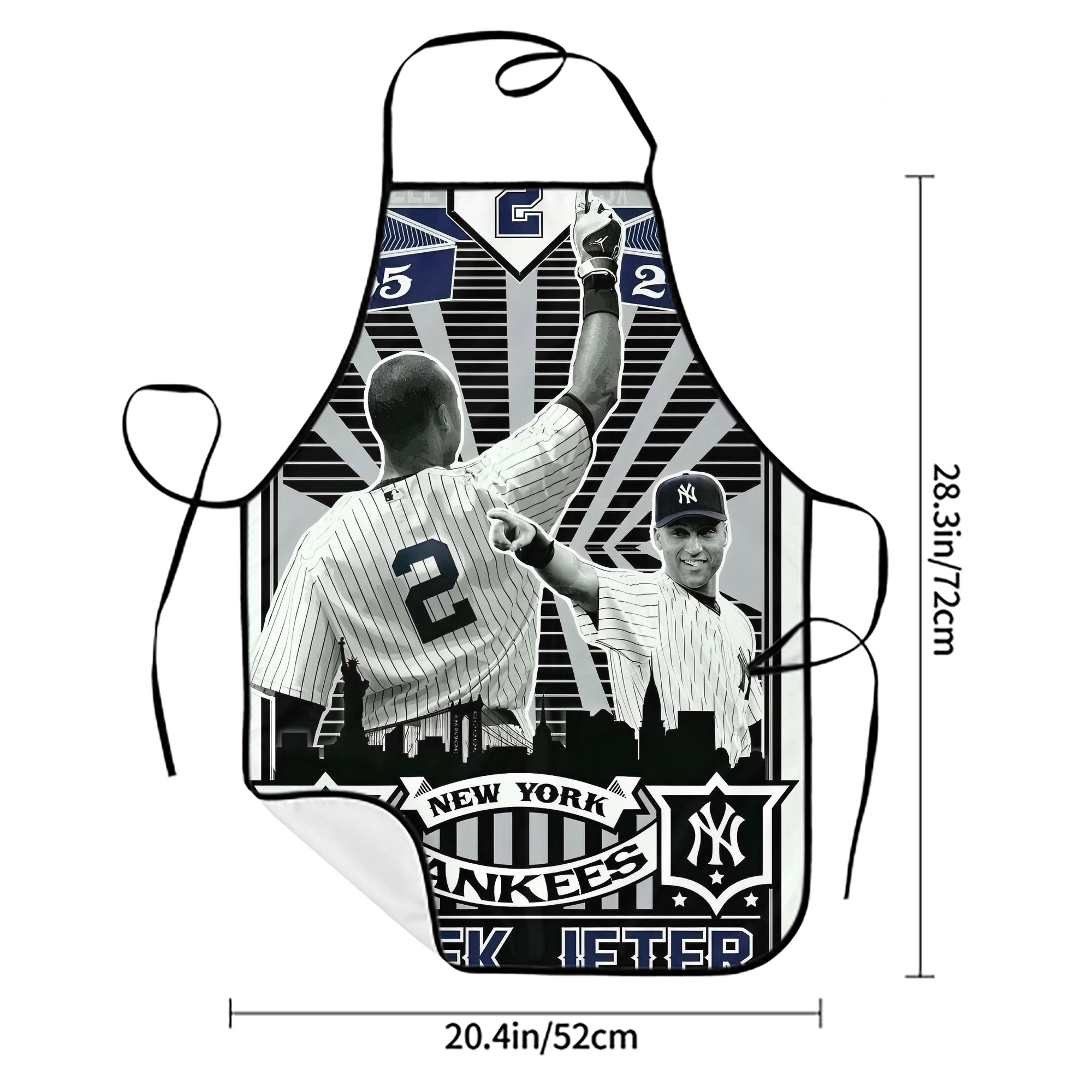 Derek Jeter 34 Stain-Resistant Polyester Apron With Pocket – Full Print, Waterproof, Anti-Wrinkle, Anti-Pilling – Ideal For Kitchen, BBQ, Restaurant, Salon & More