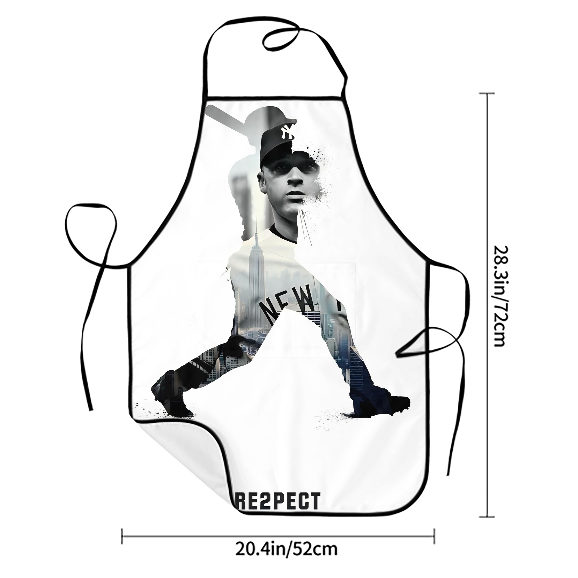 Derek Jeter 54 Stain-Resistant Polyester Apron With Pocket – Full Print, Waterproof, Anti-Wrinkle, Anti-Pilling – Ideal For Kitchen, BBQ, Restaurant, Salon & More