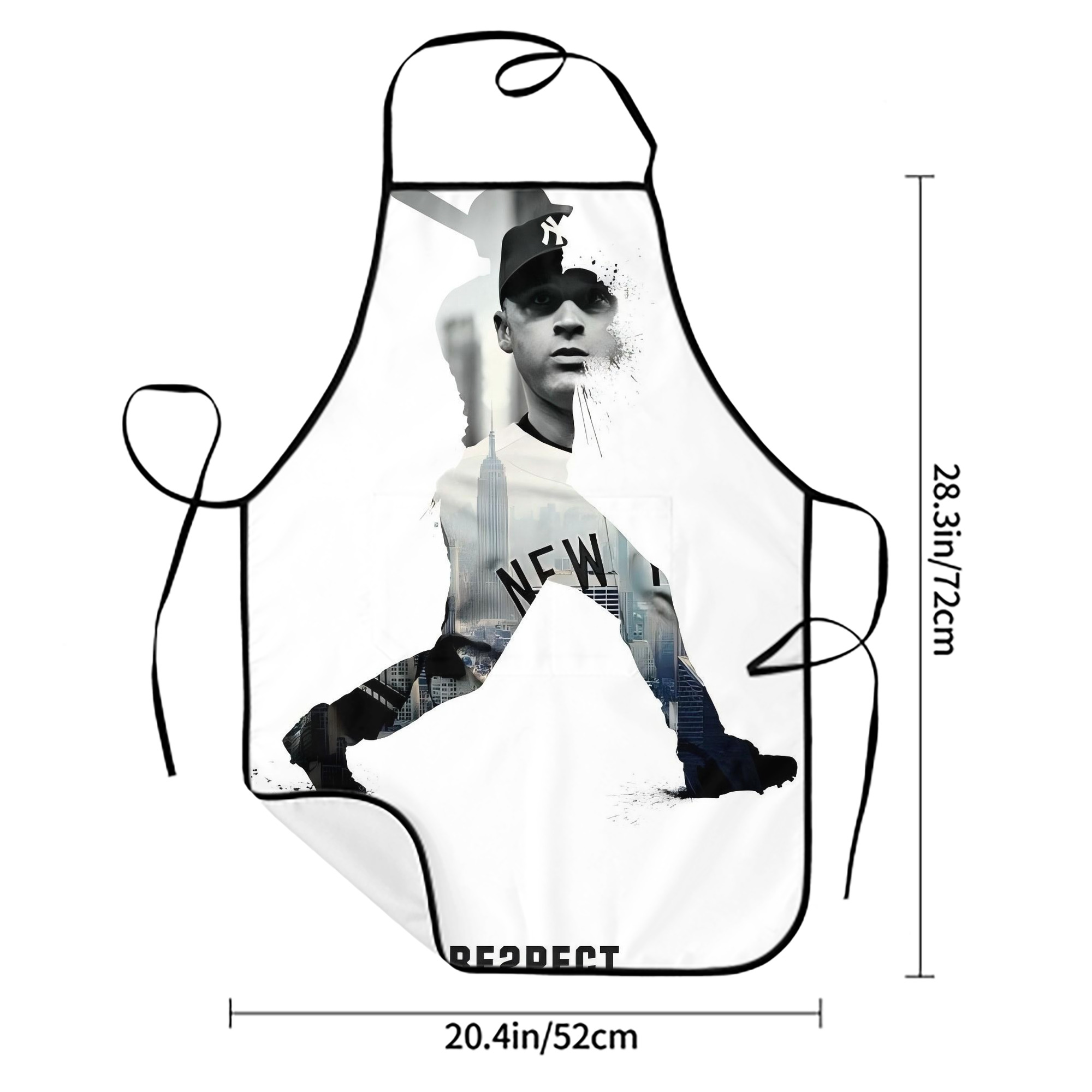 Derek Jeter 98 Stain-Resistant Polyester Apron With Pocket – Full Print, Waterproof, Anti-Wrinkle, Anti-Pilling – Ideal For Kitchen, BBQ, Restaurant, Salon & More