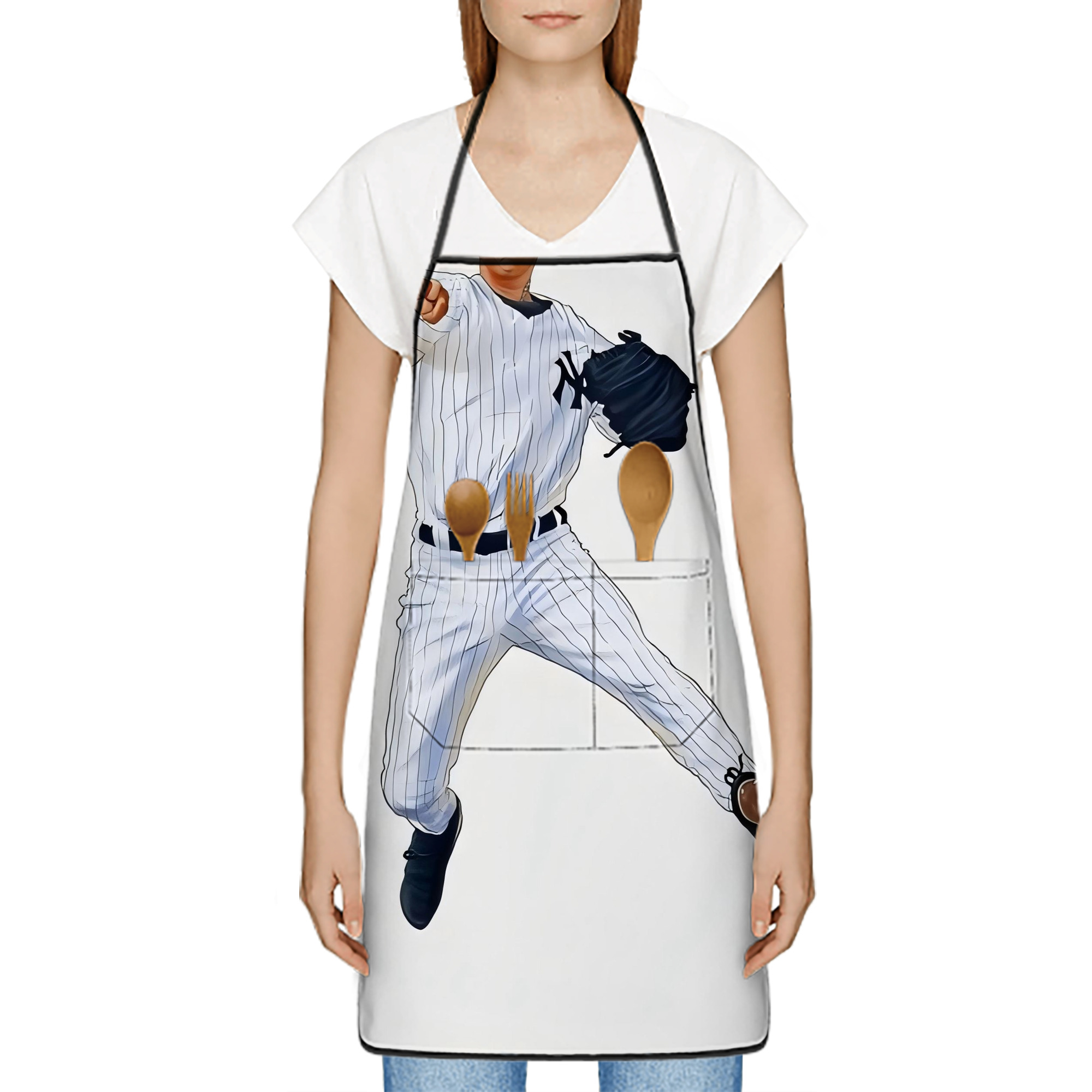 Derek Jeter 17 Stain-Resistant Polyester Apron With Pocket – Full Print, Waterproof, Anti-Wrinkle, Anti-Pilling – Ideal For Kitchen, BBQ, Restaurant, Salon & More