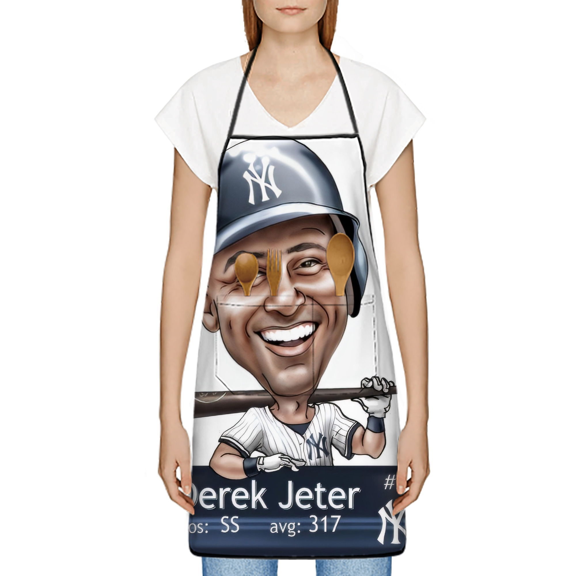 Derek Jeter 18 Stain-Resistant Polyester Apron With Pocket – Full Print, Waterproof, Anti-Wrinkle, Anti-Pilling – Ideal For Kitchen, BBQ, Restaurant, Salon & More