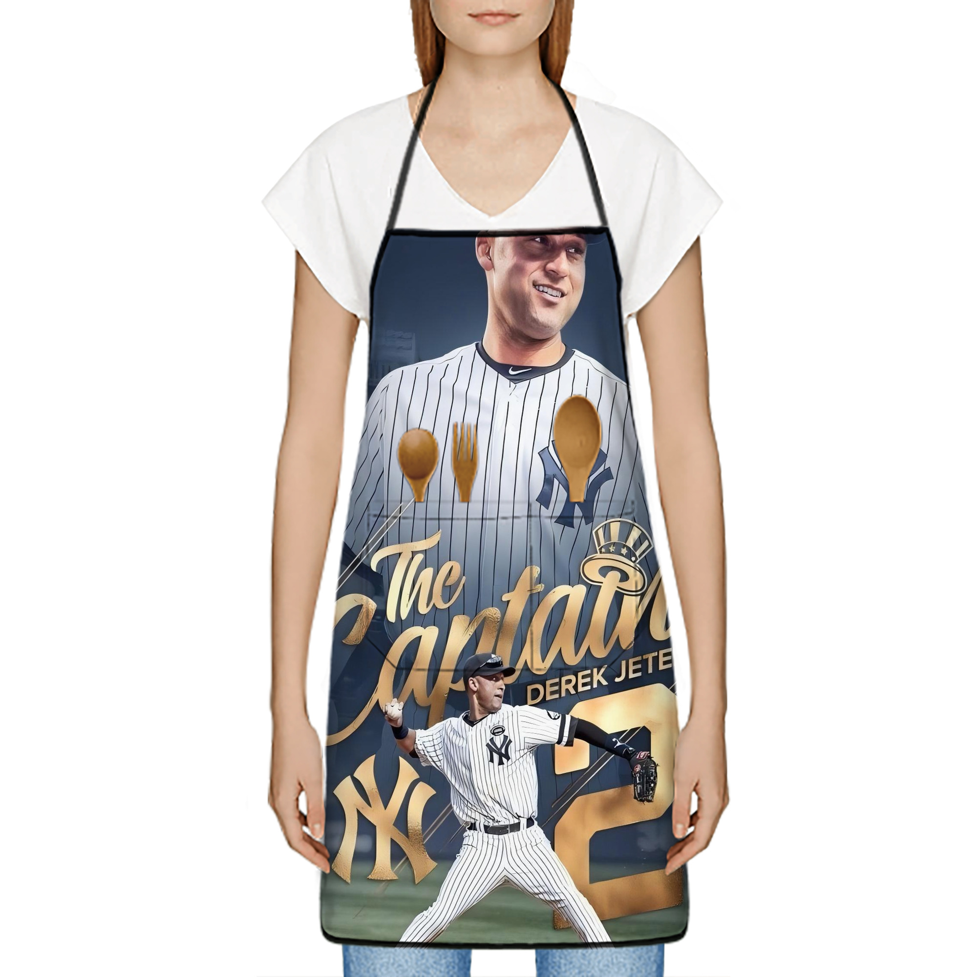 Derek Jeter 29 Stain-Resistant Polyester Apron With Pocket – Full Print, Waterproof, Anti-Wrinkle, Anti-Pilling – Ideal For Kitchen, BBQ, Restaurant, Salon & More