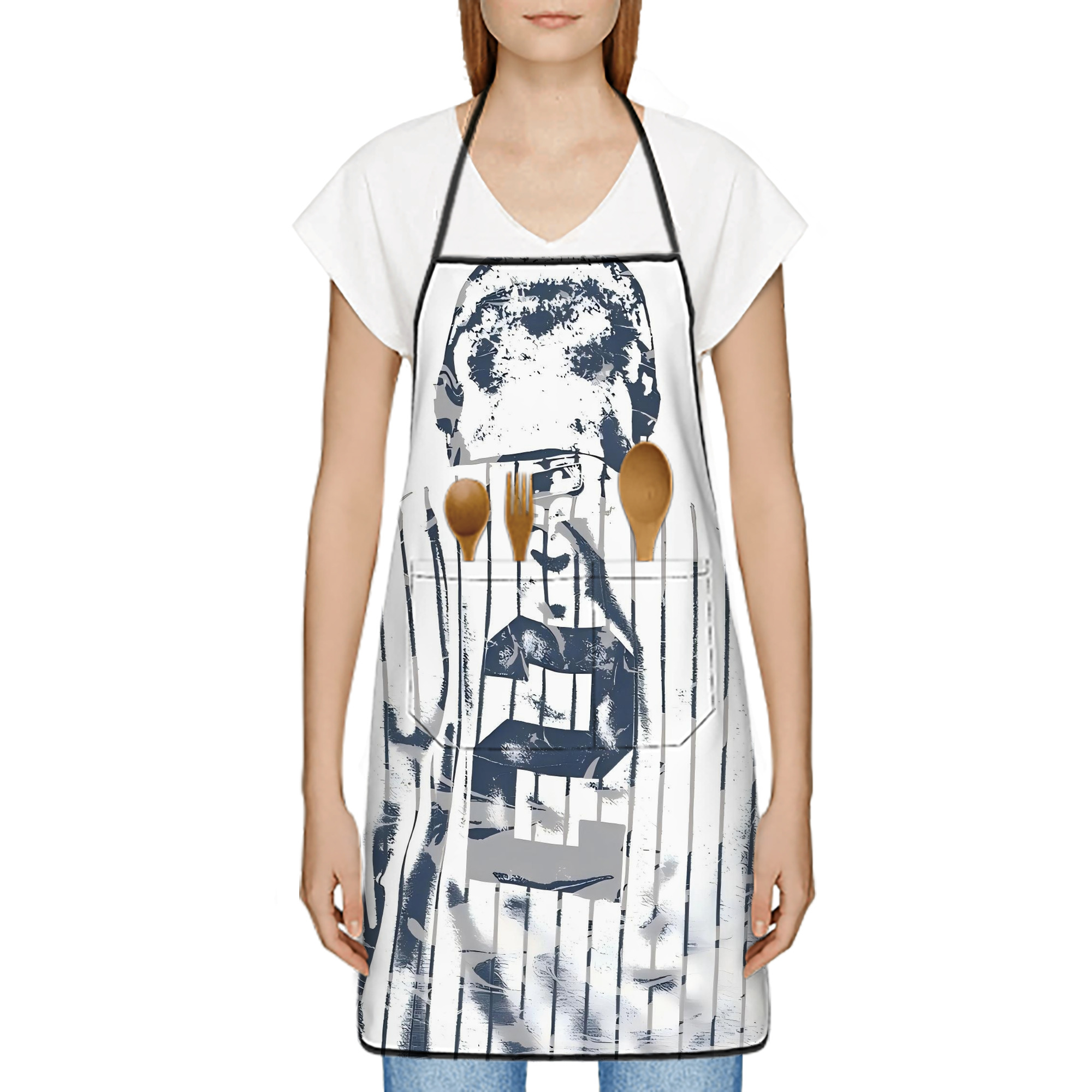 Derek Jeter 30 Stain-Resistant Polyester Apron With Pocket – Full Print, Waterproof, Anti-Wrinkle, Anti-Pilling – Ideal For Kitchen, BBQ, Restaurant, Salon & More