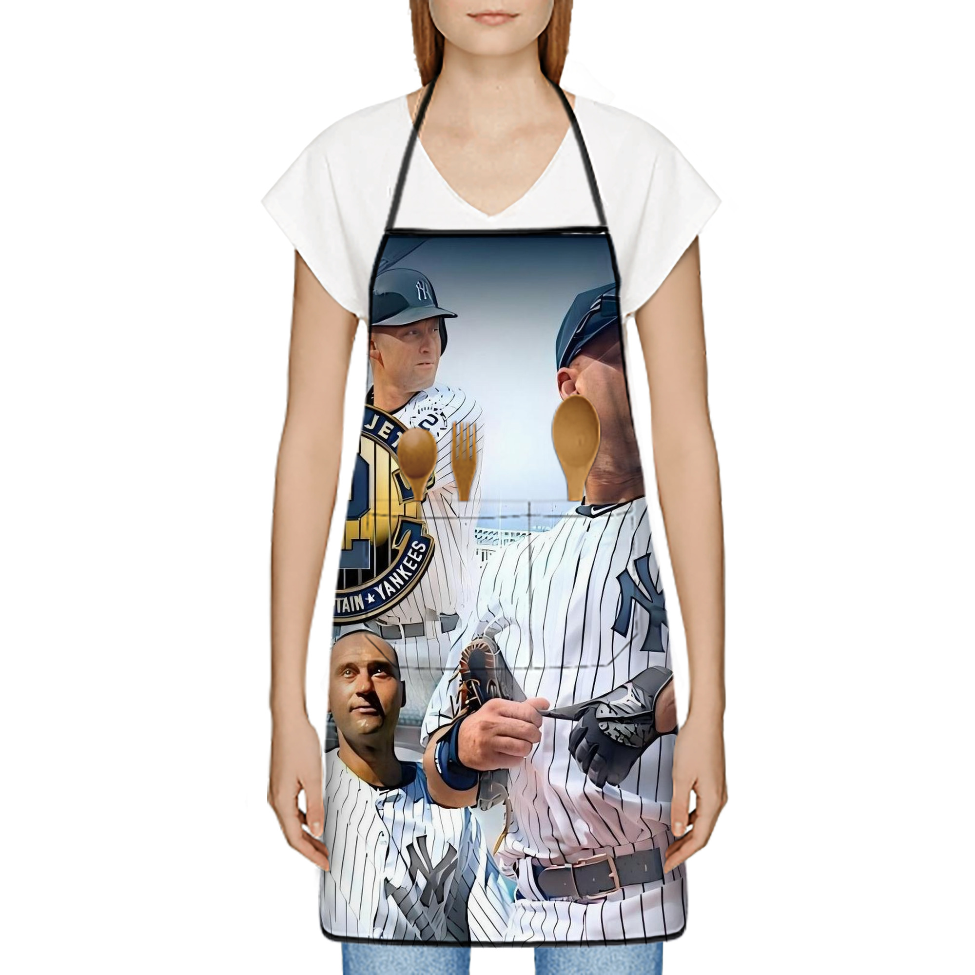 Derek Jeter 40 Stain-Resistant Polyester Apron With Pocket – Full Print, Waterproof, Anti-Wrinkle, Anti-Pilling – Ideal For Kitchen, BBQ, Restaurant, Salon & More
