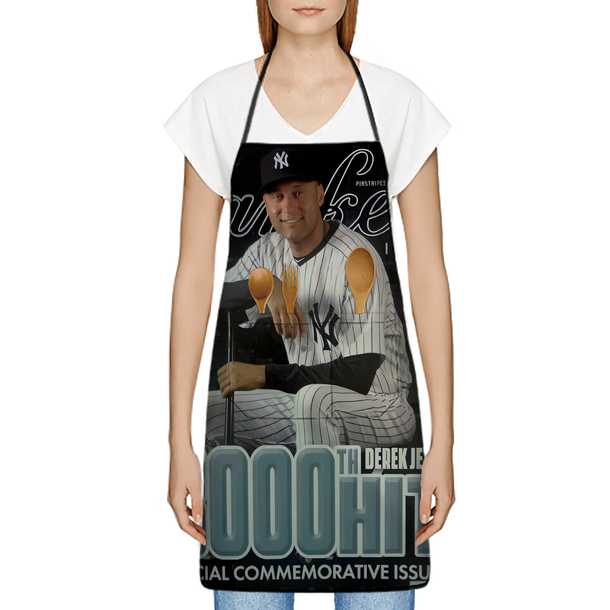 Derek Jeter 43 Stain-Resistant Polyester Apron With Pocket – Full Print, Waterproof, Anti-Wrinkle, Anti-Pilling – Ideal For Kitchen, BBQ, Restaurant, Salon & More