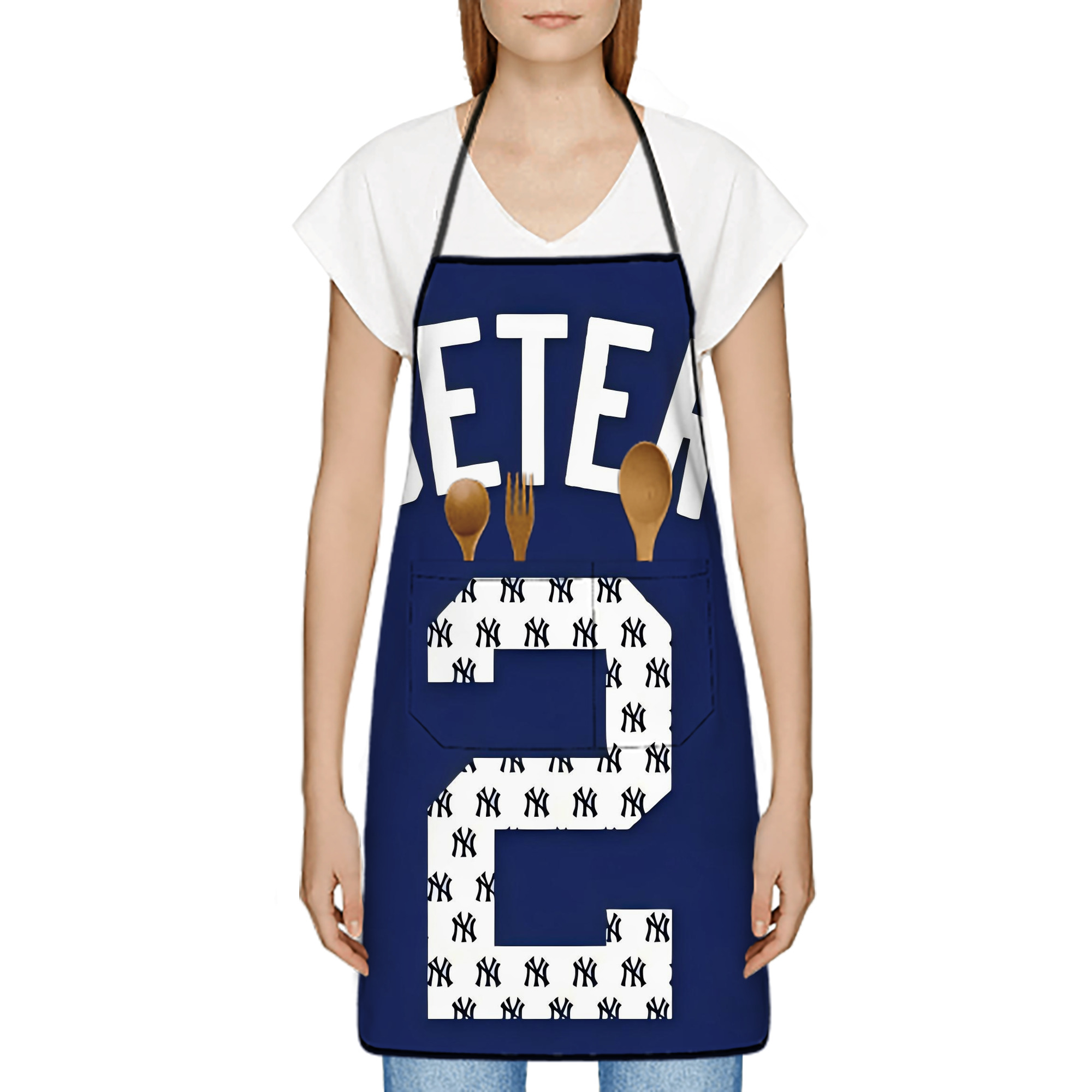 Derek Jeter 50 Stain-Resistant Polyester Apron With Pocket – Full Print, Waterproof, Anti-Wrinkle, Anti-Pilling – Ideal For Kitchen, BBQ, Restaurant, Salon & More