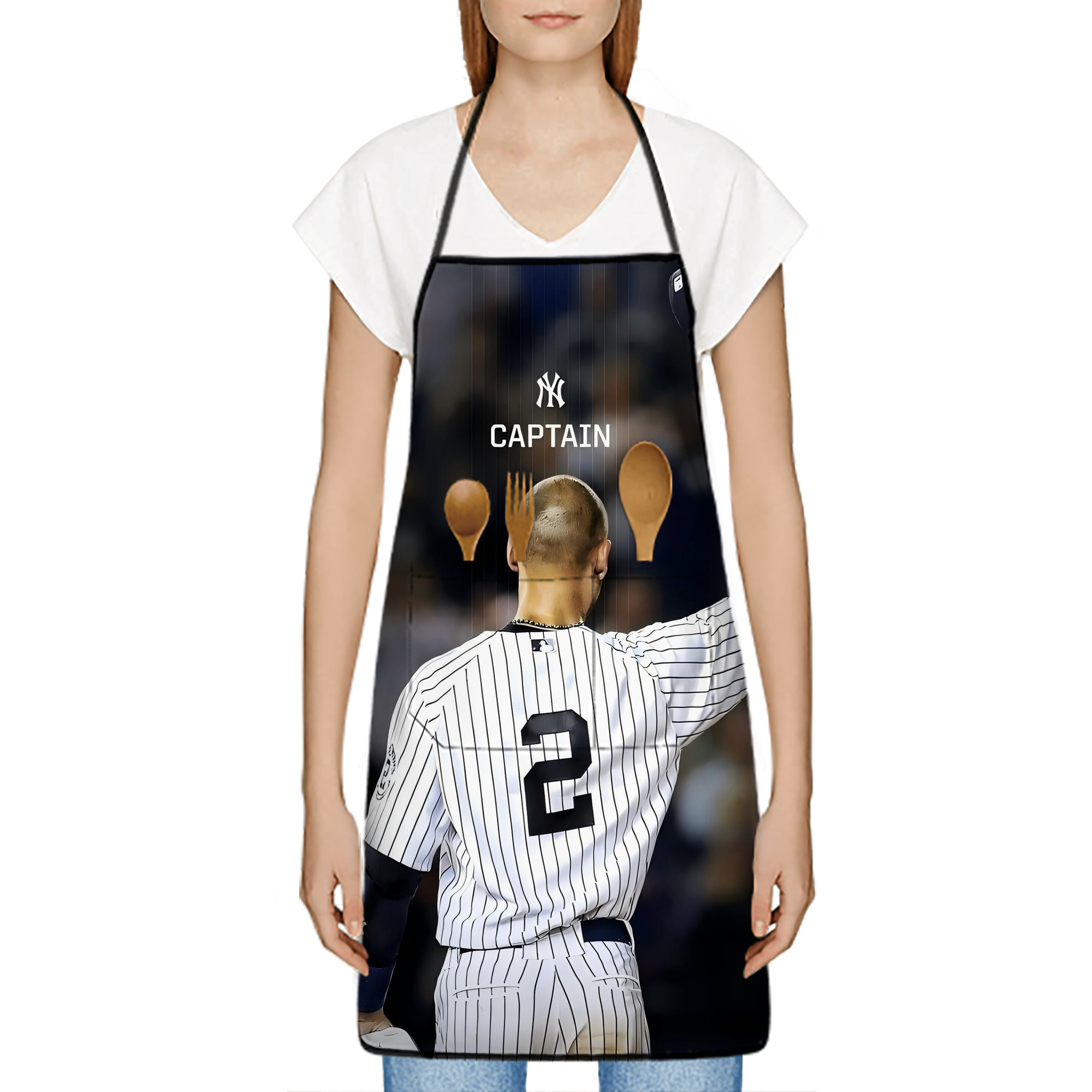 Derek Jeter 56 Stain-Resistant Polyester Apron With Pocket – Full Print, Waterproof, Anti-Wrinkle, Anti-Pilling – Ideal For Kitchen, BBQ, Restaurant, Salon & More