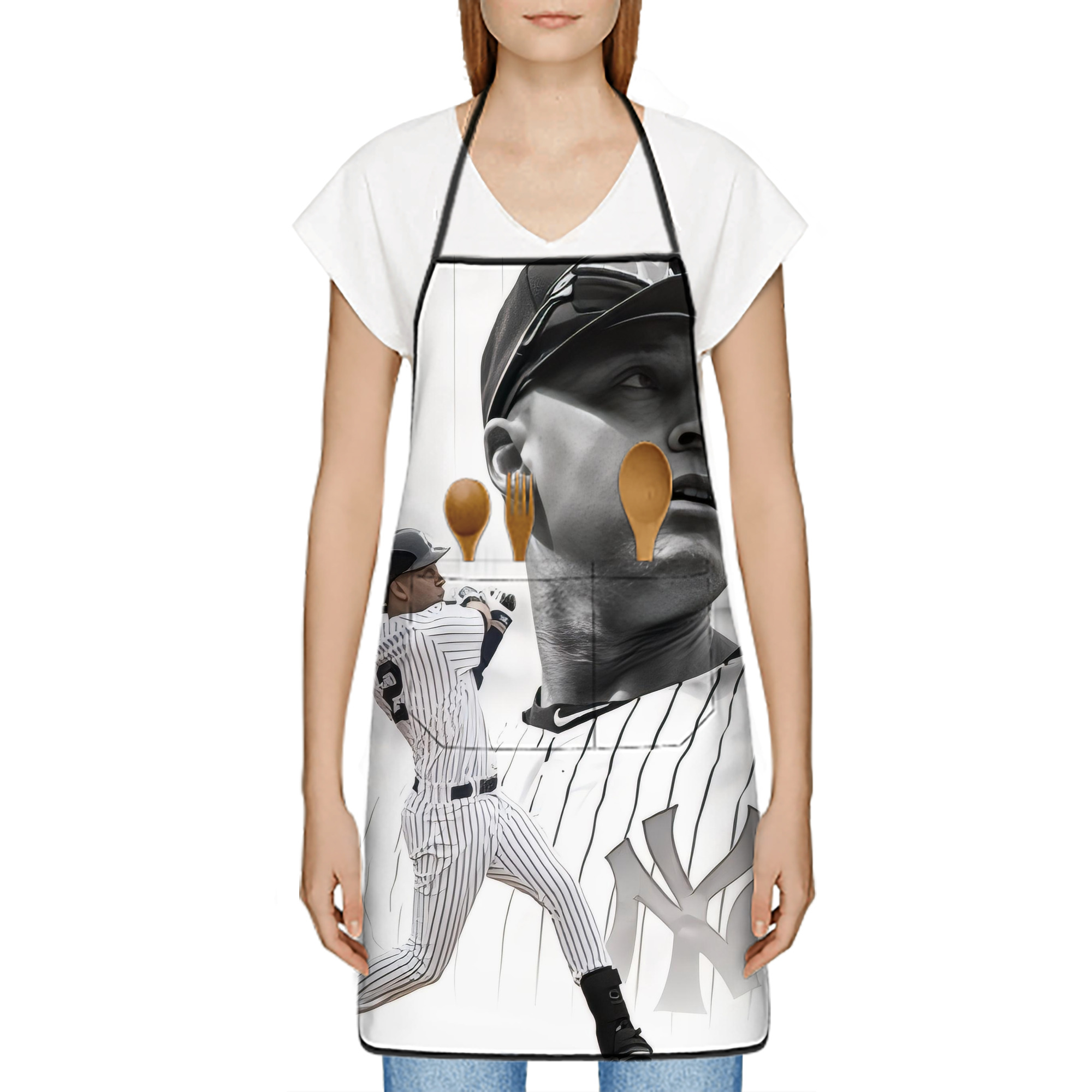 Derek Jeter 61 Stain-Resistant Polyester Apron With Pocket – Full Print, Waterproof, Anti-Wrinkle, Anti-Pilling – Ideal For Kitchen, BBQ, Restaurant, Salon & More