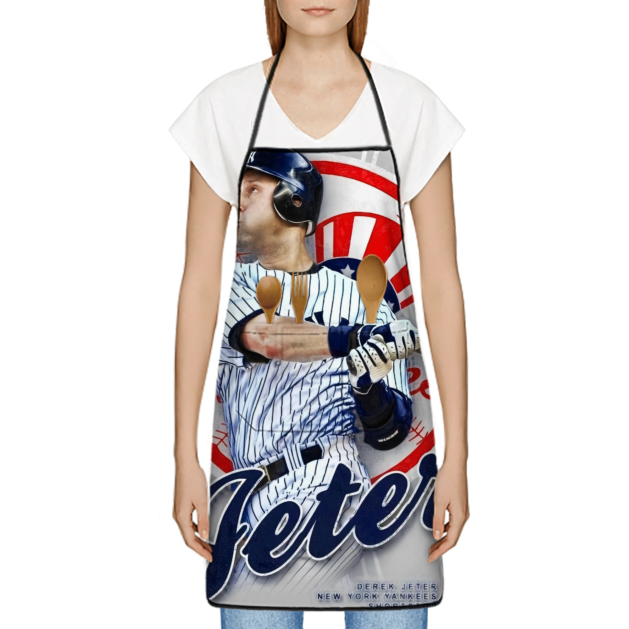 Derek Jeter 62 Stain-Resistant Polyester Apron With Pocket – Full Print, Waterproof, Anti-Wrinkle, Anti-Pilling – Ideal For Kitchen, BBQ, Restaurant, Salon & More