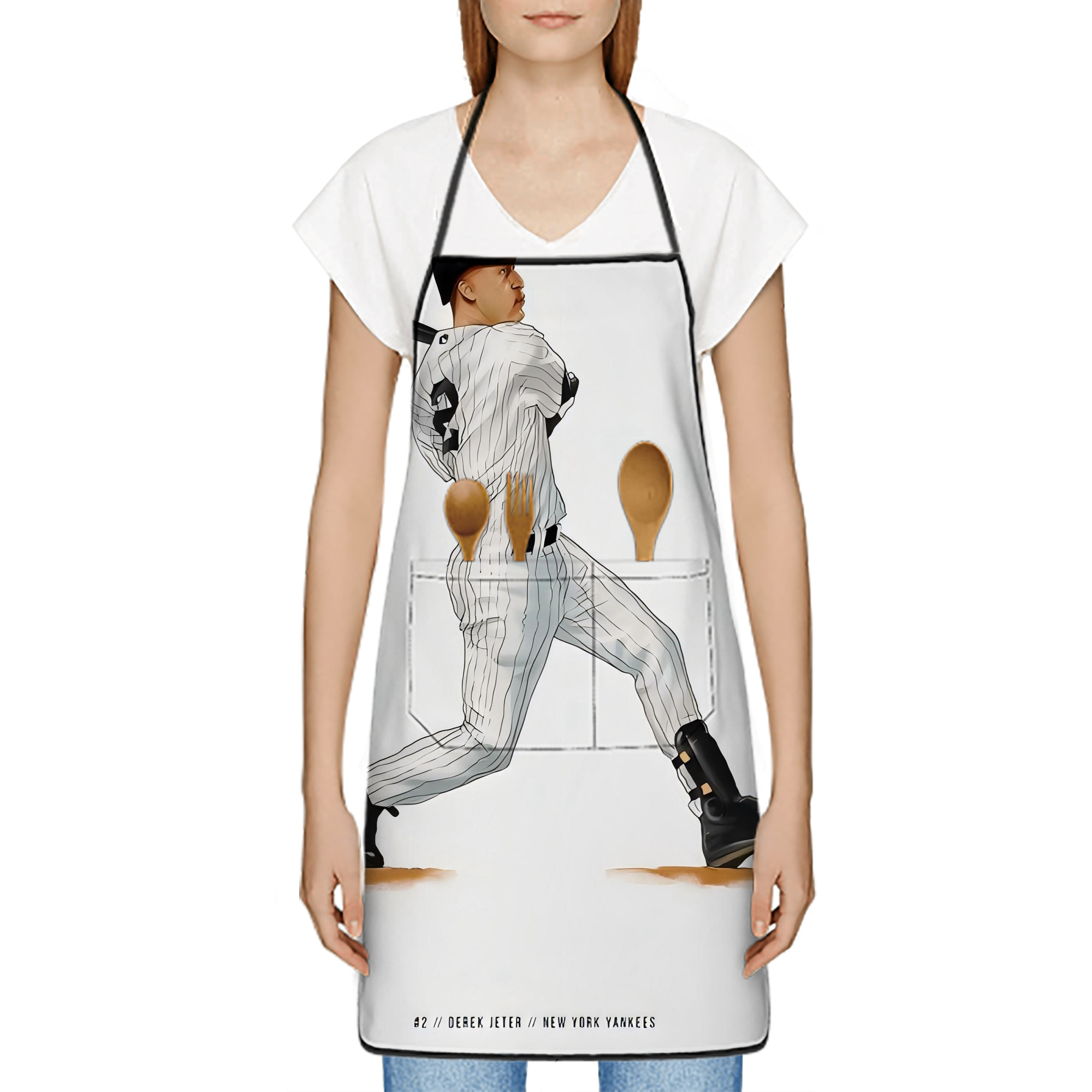 Derek Jeter 64 Stain-Resistant Polyester Apron With Pocket – Full Print, Waterproof, Anti-Wrinkle, Anti-Pilling – Ideal For Kitchen, BBQ, Restaurant, Salon & More