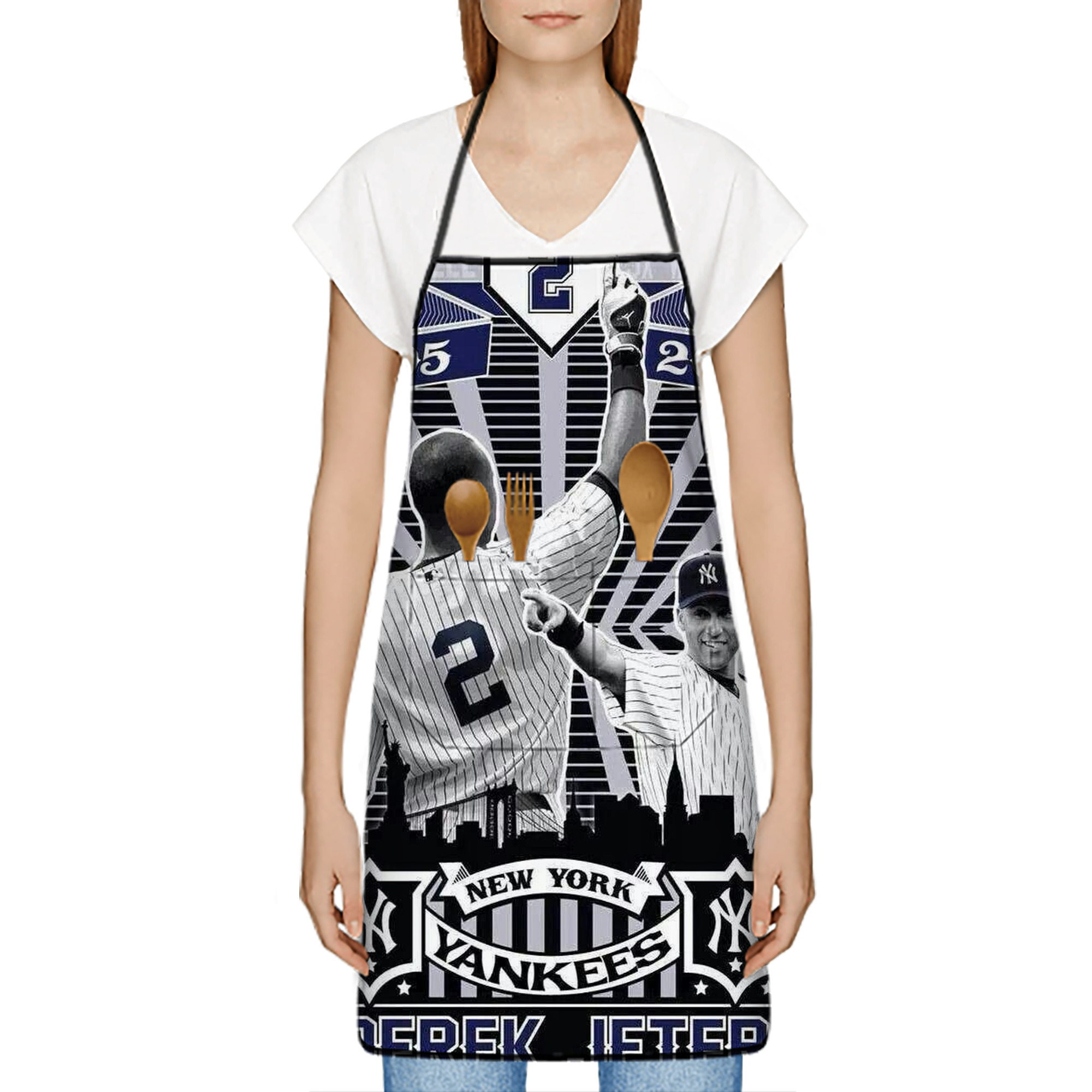 Derek Jeter 89 Stain-Resistant Polyester Apron With Pocket – Full Print, Waterproof, Anti-Wrinkle, Anti-Pilling – Ideal For Kitchen, BBQ, Restaurant, Salon & More