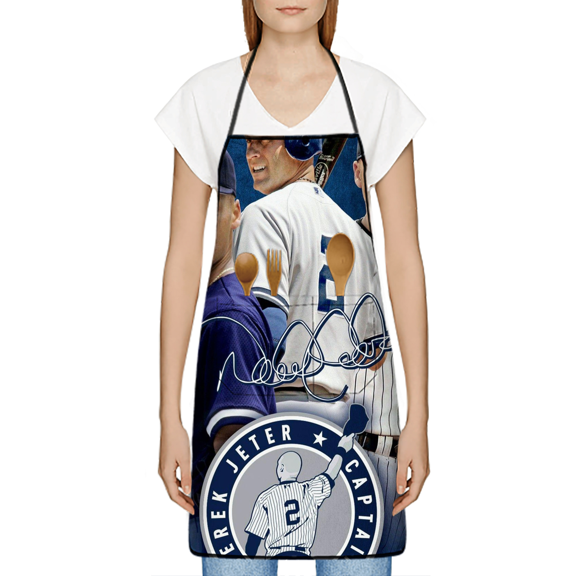 Derek Jeter 92 Stain-Resistant Polyester Apron With Pocket – Full Print, Waterproof, Anti-Wrinkle, Anti-Pilling – Ideal For Kitchen, BBQ, Restaurant, Salon & More