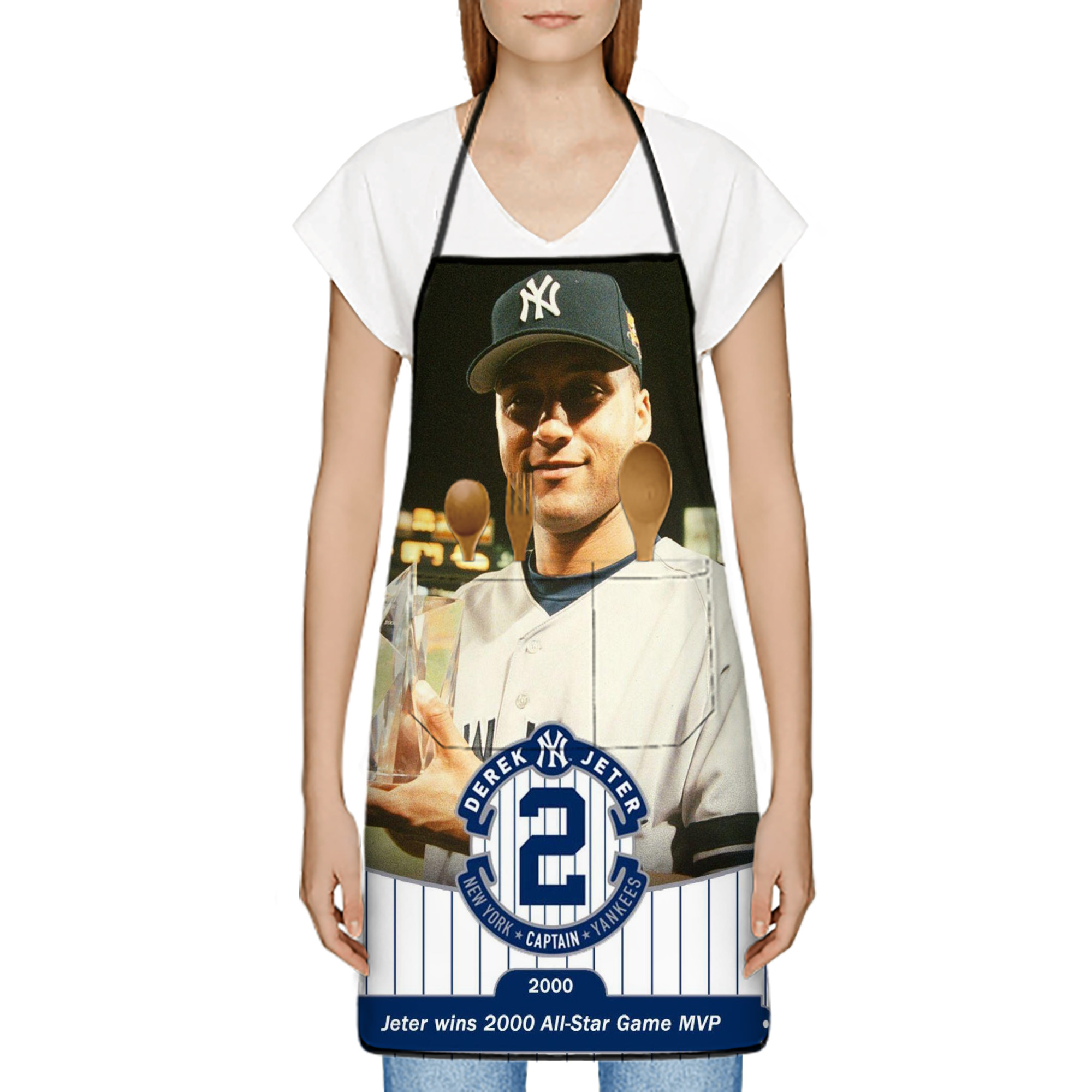 Derek Jeter 93 Stain-Resistant Polyester Apron With Pocket – Full Print, Waterproof, Anti-Wrinkle, Anti-Pilling – Ideal For Kitchen, BBQ, Restaurant, Salon & More