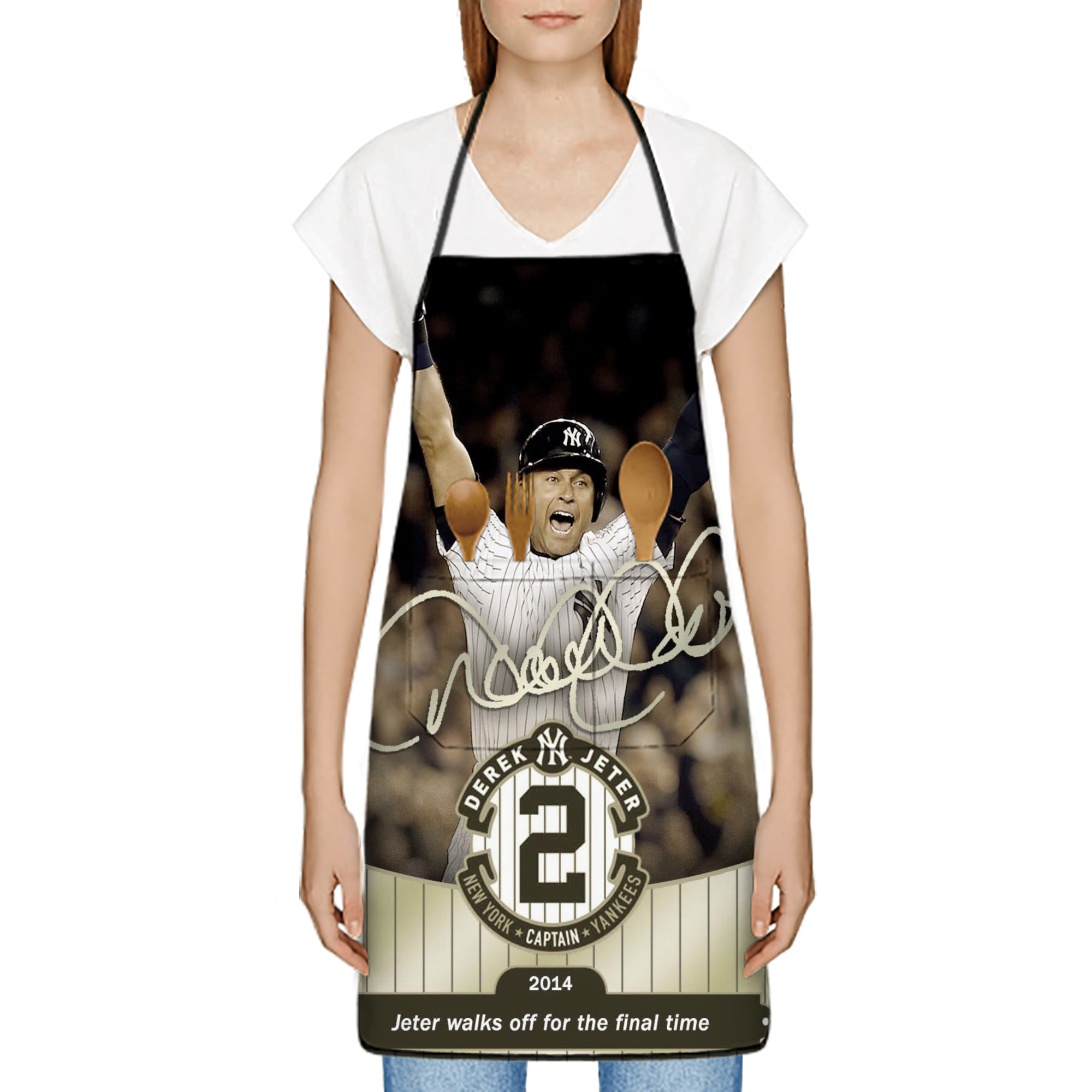 Derek Jeter 95 Stain-Resistant Polyester Apron With Pocket – Full Print, Waterproof, Anti-Wrinkle, Anti-Pilling – Ideal For Kitchen, BBQ, Restaurant, Salon & More