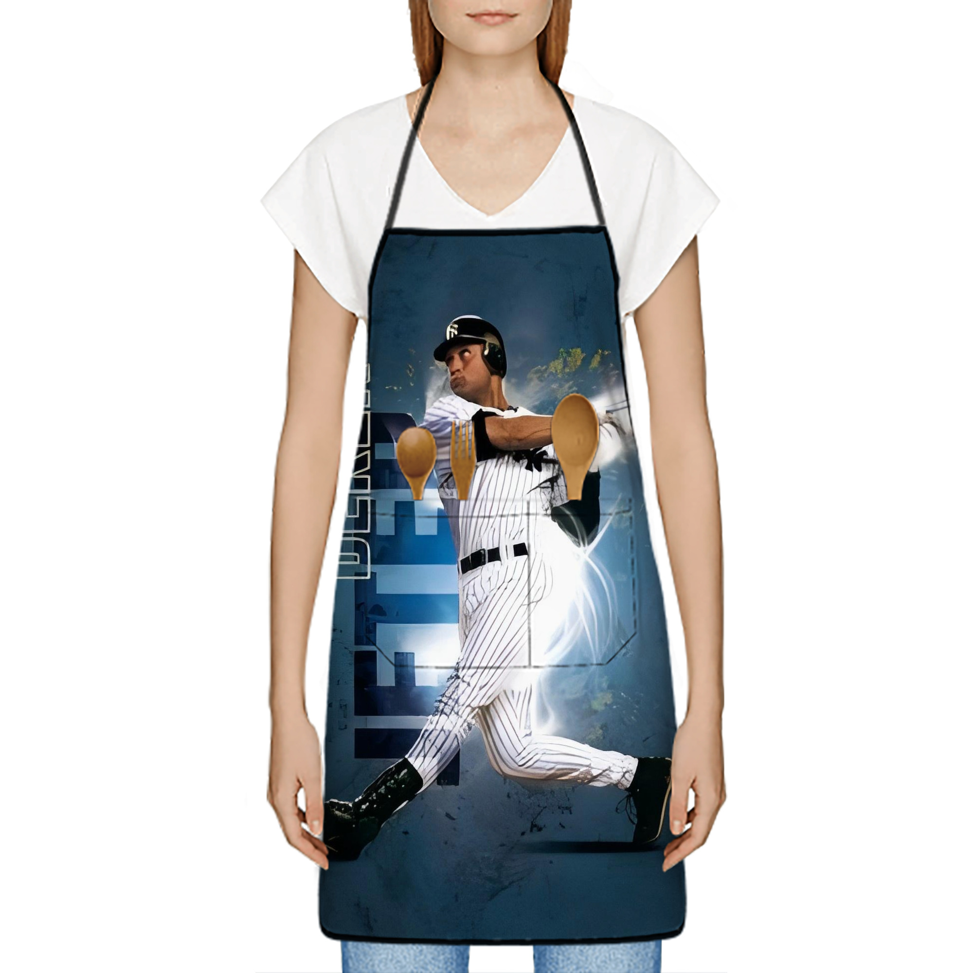 Derek Jeter 99 Stain-Resistant Polyester Apron With Pocket – Full Print, Waterproof, Anti-Wrinkle, Anti-Pilling – Ideal For Kitchen, BBQ, Restaurant, Salon & More