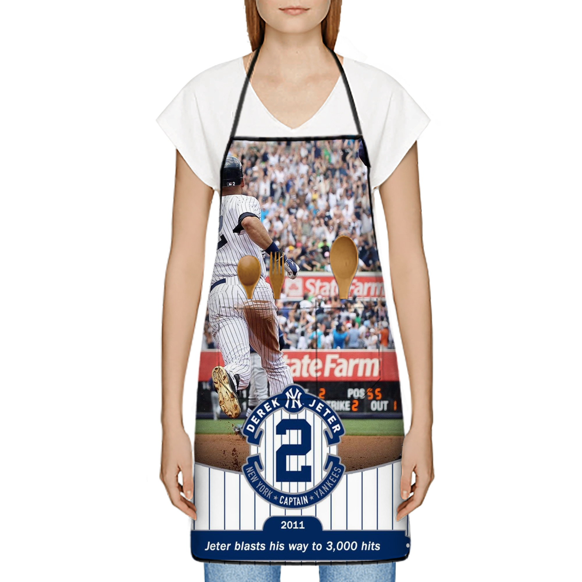 Derek Jeter 102 Stain-Resistant Polyester Apron With Pocket – Full Print, Waterproof, Anti-Wrinkle, Anti-Pilling – Ideal For Kitchen, BBQ, Restaurant, Salon & More