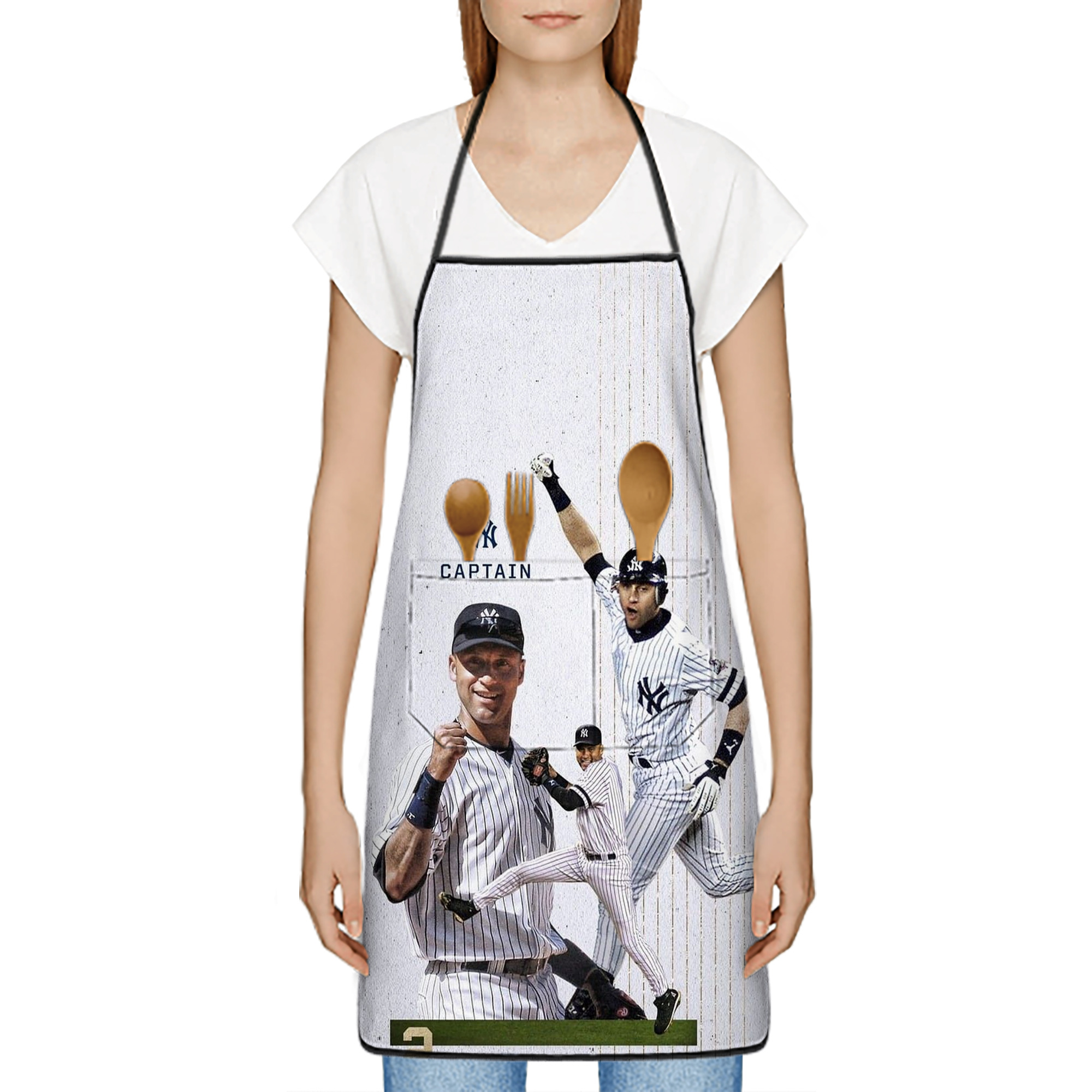 Derek Jeter 106 Stain-Resistant Polyester Apron With Pocket – Full Print, Waterproof, Anti-Wrinkle, Anti-Pilling – Ideal For Kitchen, BBQ, Restaurant, Salon & More