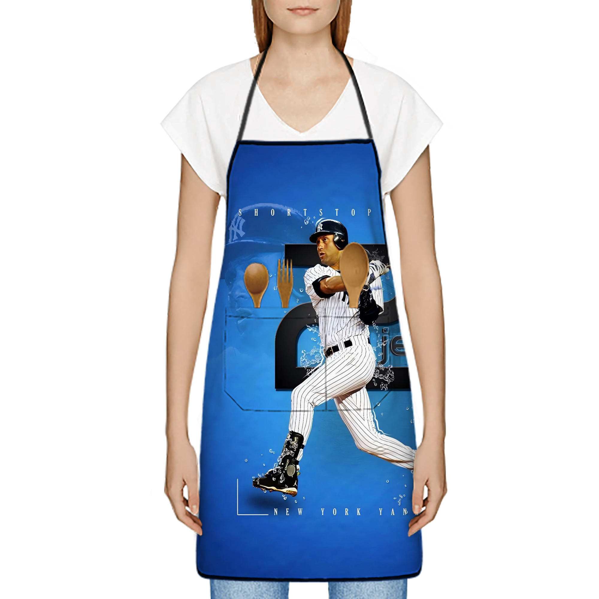 Derek Jeter 107 Stain-Resistant Polyester Apron With Pocket – Full Print, Waterproof, Anti-Wrinkle, Anti-Pilling – Ideal For Kitchen, BBQ, Restaurant, Salon & More