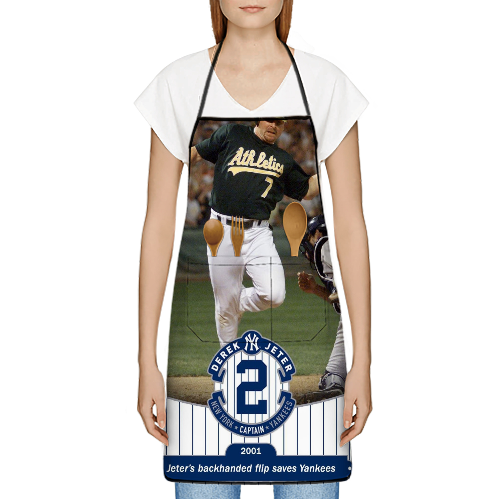 Derek Jeter 111 Stain-Resistant Polyester Apron With Pocket – Full Print, Waterproof, Anti-Wrinkle, Anti-Pilling – Ideal For Kitchen, BBQ, Restaurant, Salon & More