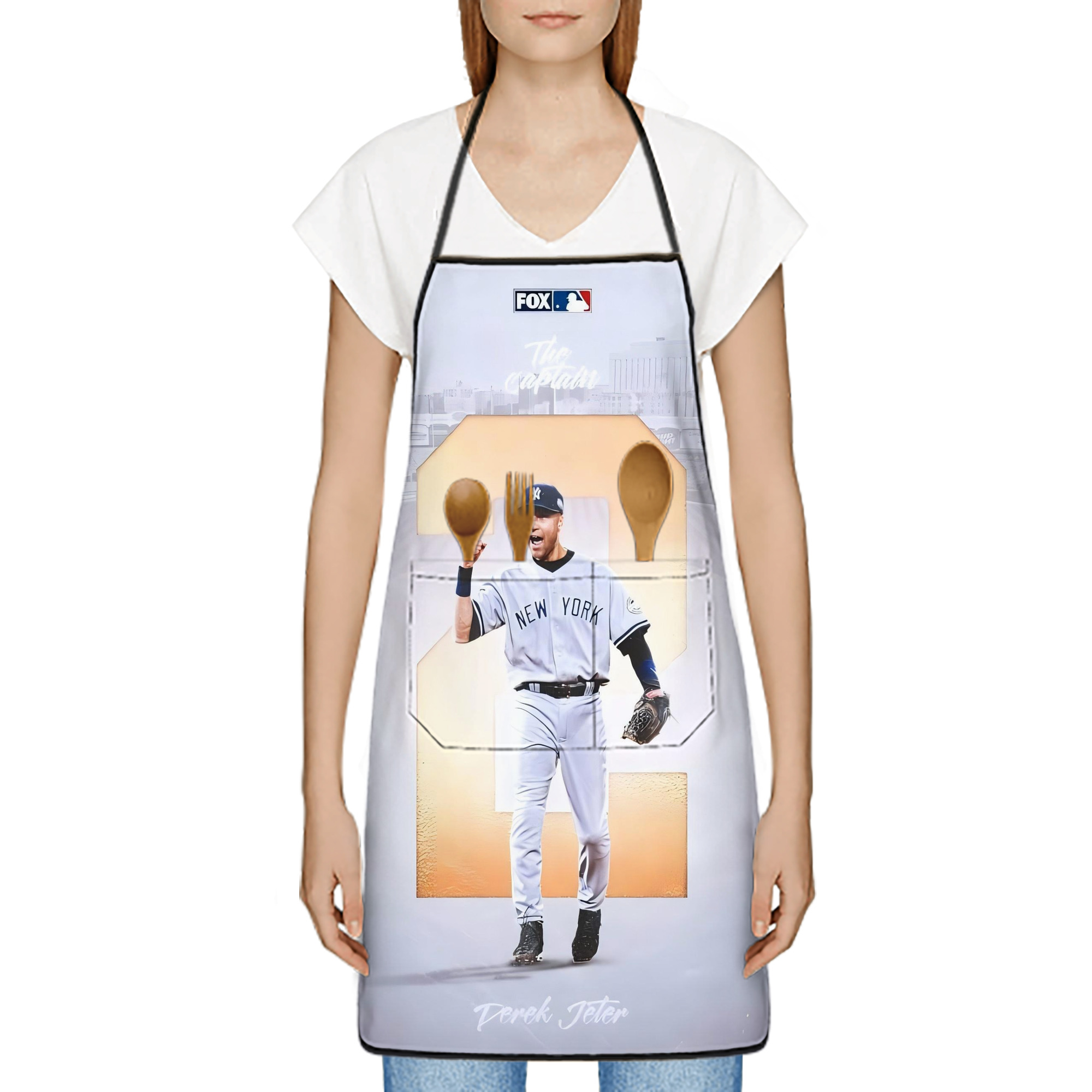 Derek Jeter 112 Stain-Resistant Polyester Apron With Pocket – Full Print, Waterproof, Anti-Wrinkle, Anti-Pilling – Ideal For Kitchen, BBQ, Restaurant, Salon & More
