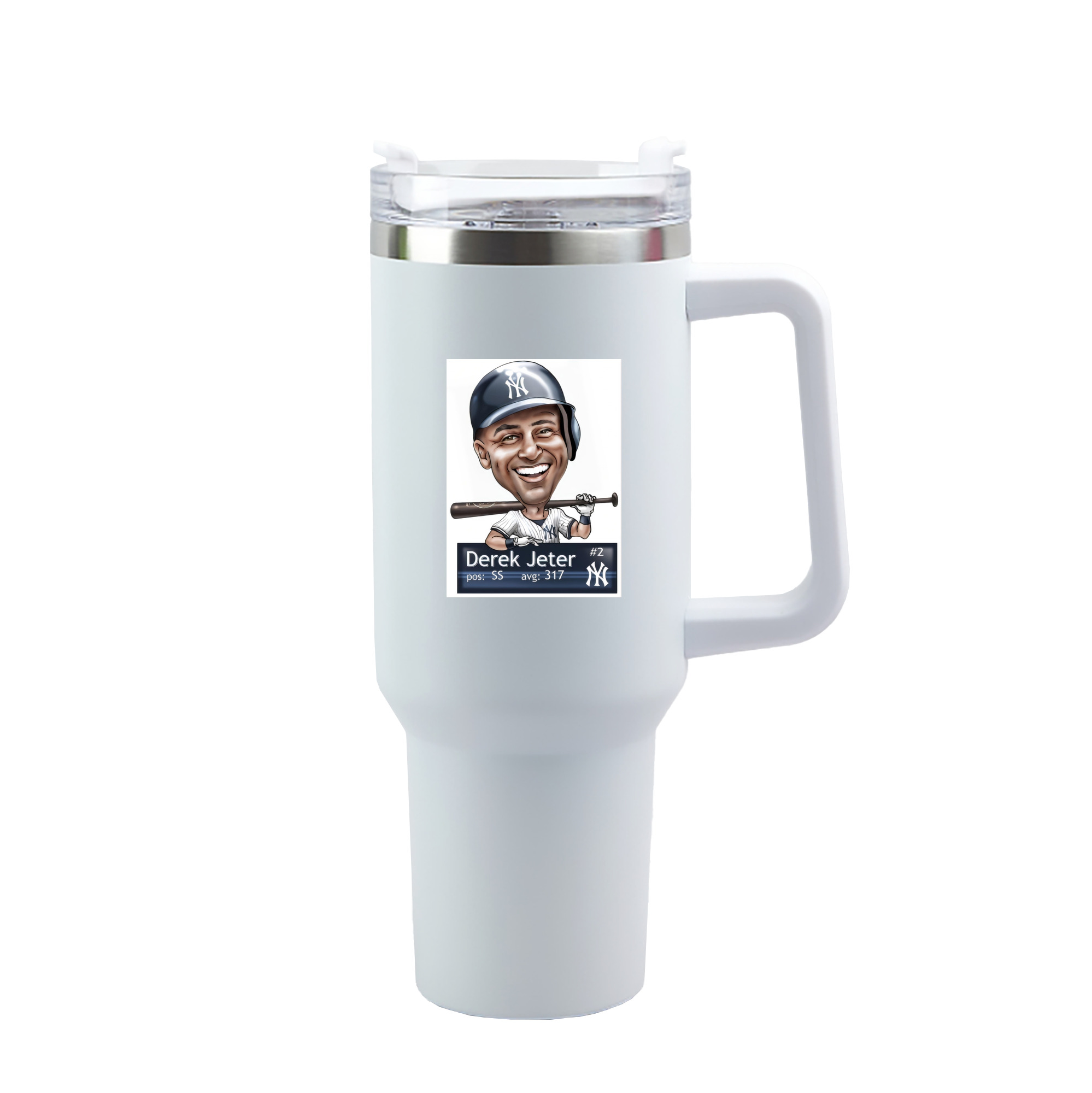 Derek Jeter 18 40oz Handle Car Tumbler – Durable Stainless Steel Travel Mug With UV Print – Double Wall Insulated, Fits Most Car Cup Holders