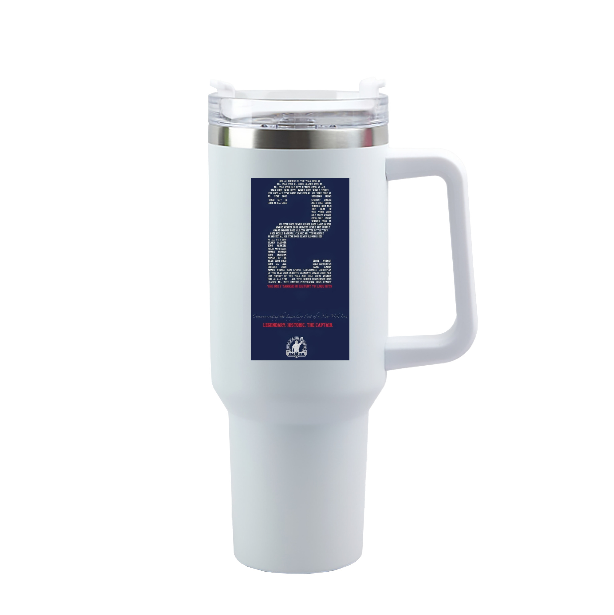 Derek Jeter 44 40oz Handle Car Tumbler – Durable Stainless Steel Travel Mug With UV Print – Double Wall Insulated, Fits Most Car Cup Holders