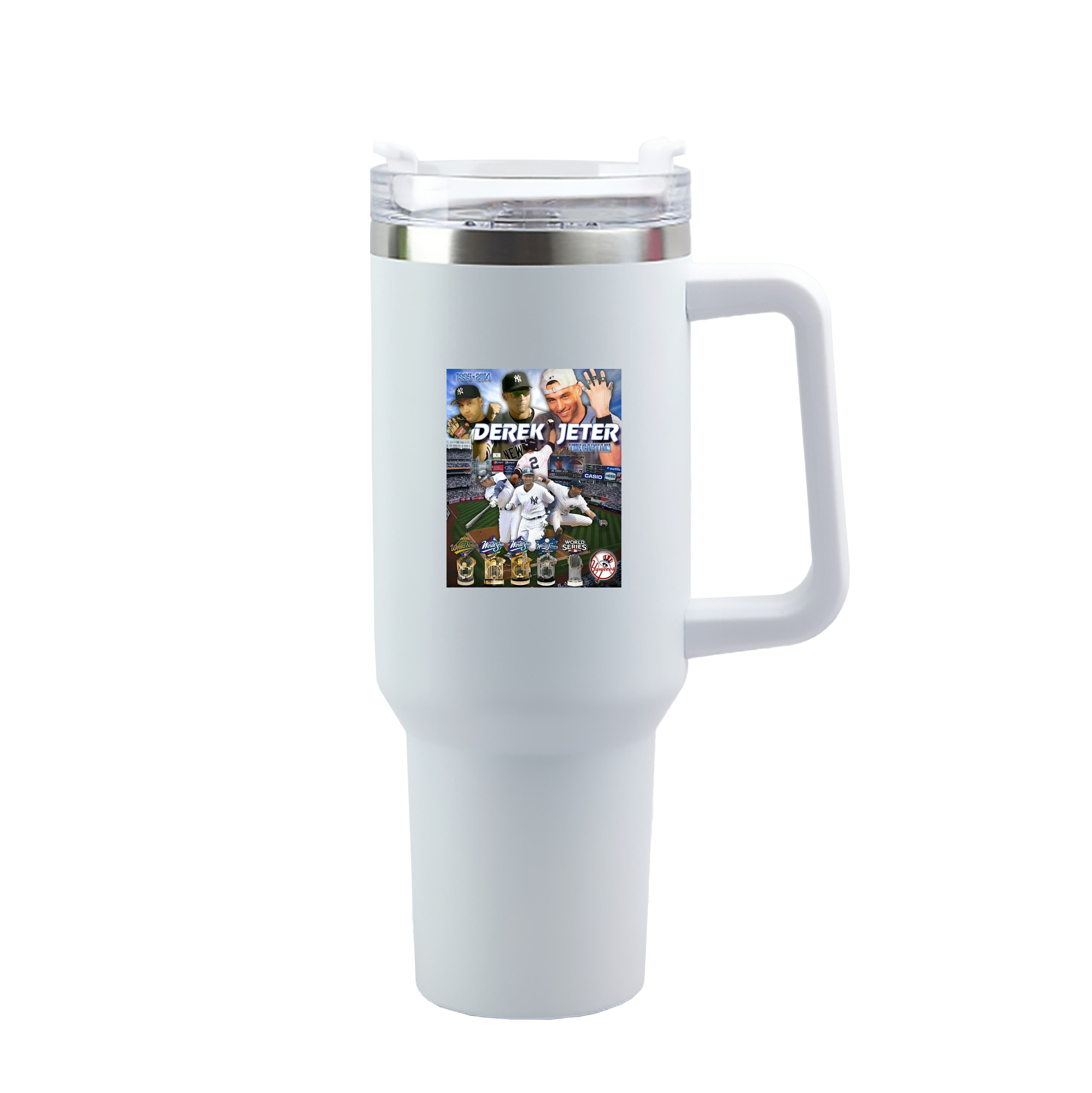 Derek Jeter 100 40oz Handle Car Tumbler – Durable Stainless Steel Travel Mug With UV Print – Double Wall Insulated, Fits Most Car Cup Holders