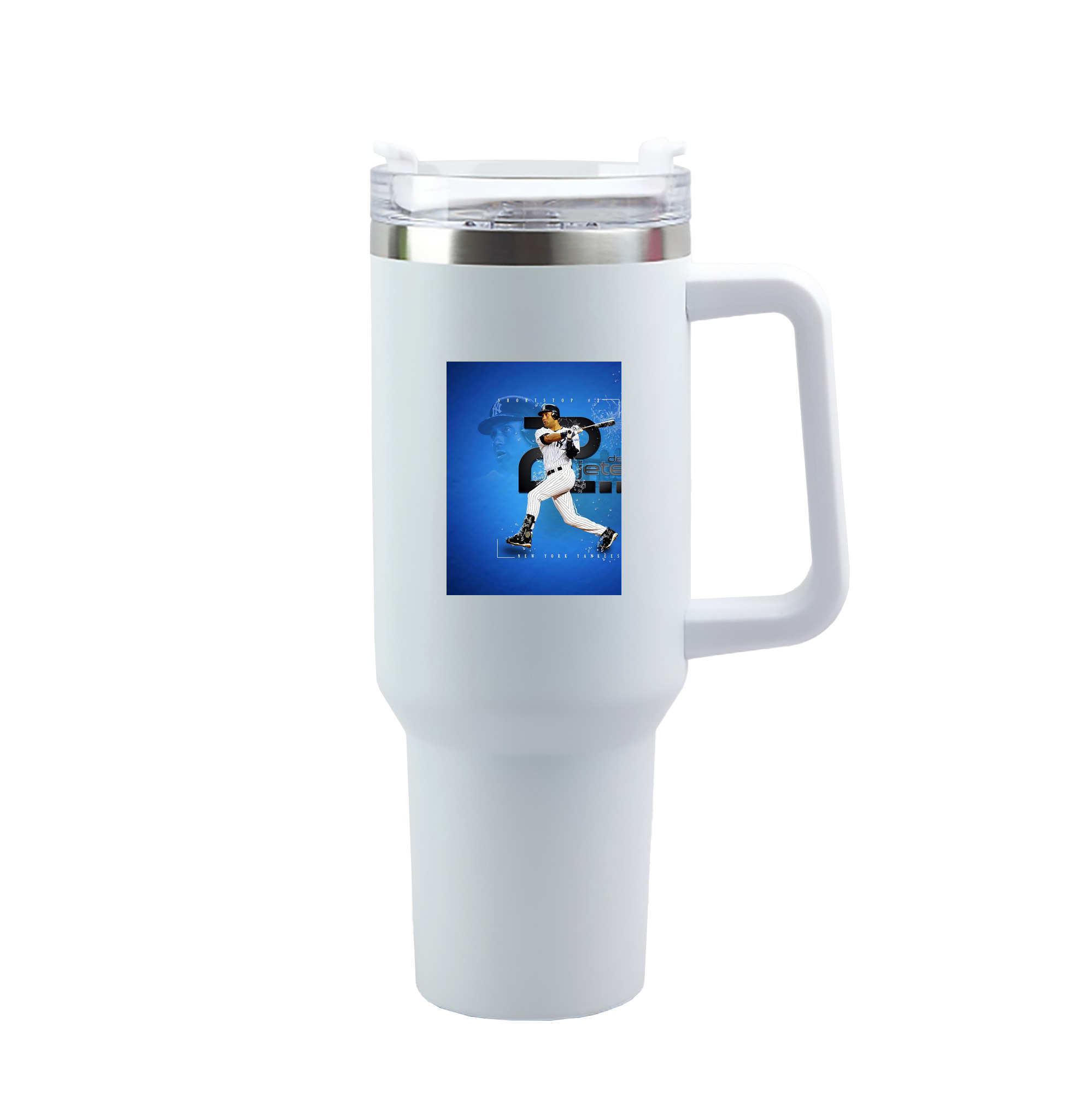 Derek Jeter 107 40oz Handle Car Tumbler – Durable Stainless Steel Travel Mug With UV Print – Double Wall Insulated, Fits Most Car Cup Holders