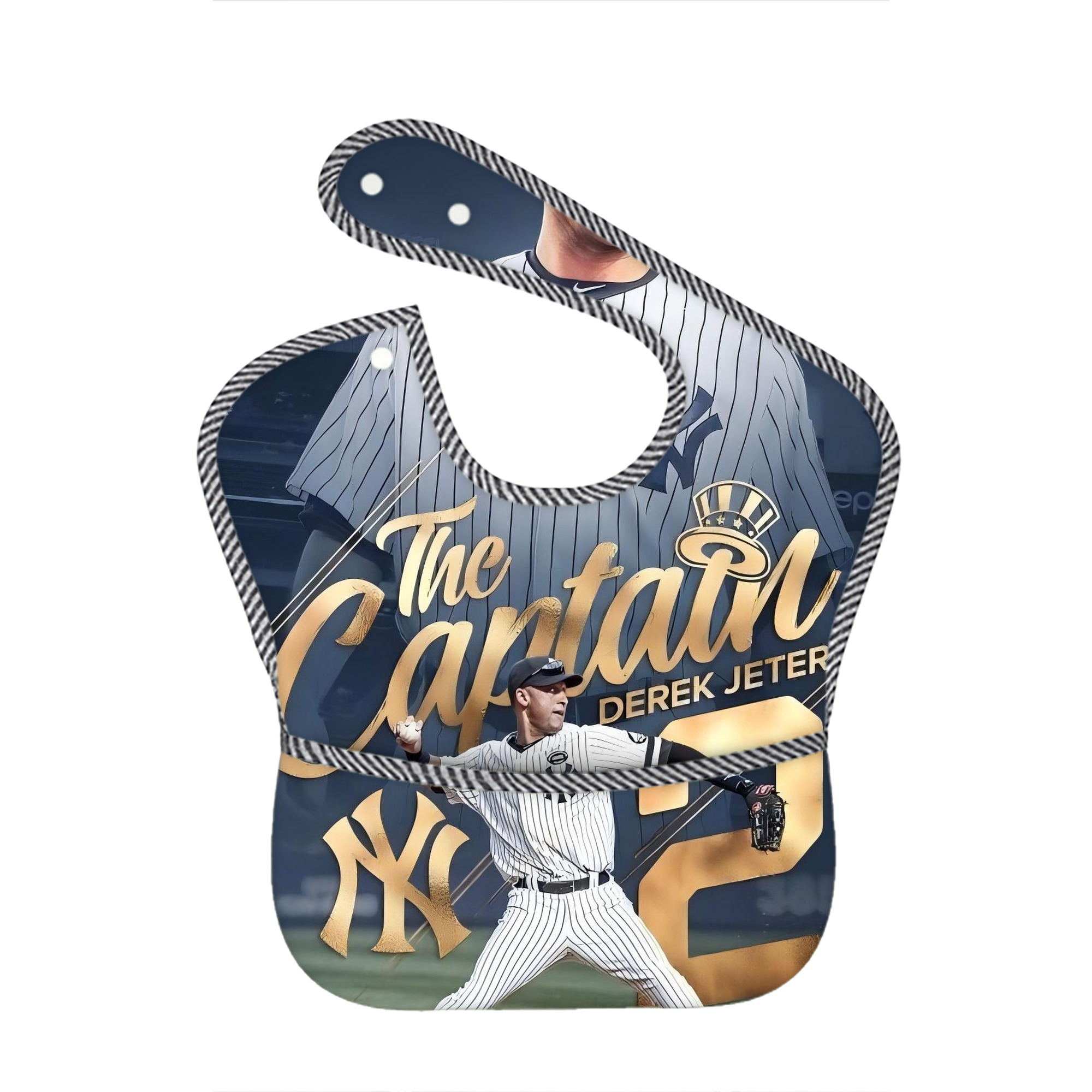 Derek Jeter 29 Adjustable Waterproof Toddler Bib – Full-Print Durable Polyester – Foldable Crumb Pocket – Easy Snap Closure – Soft