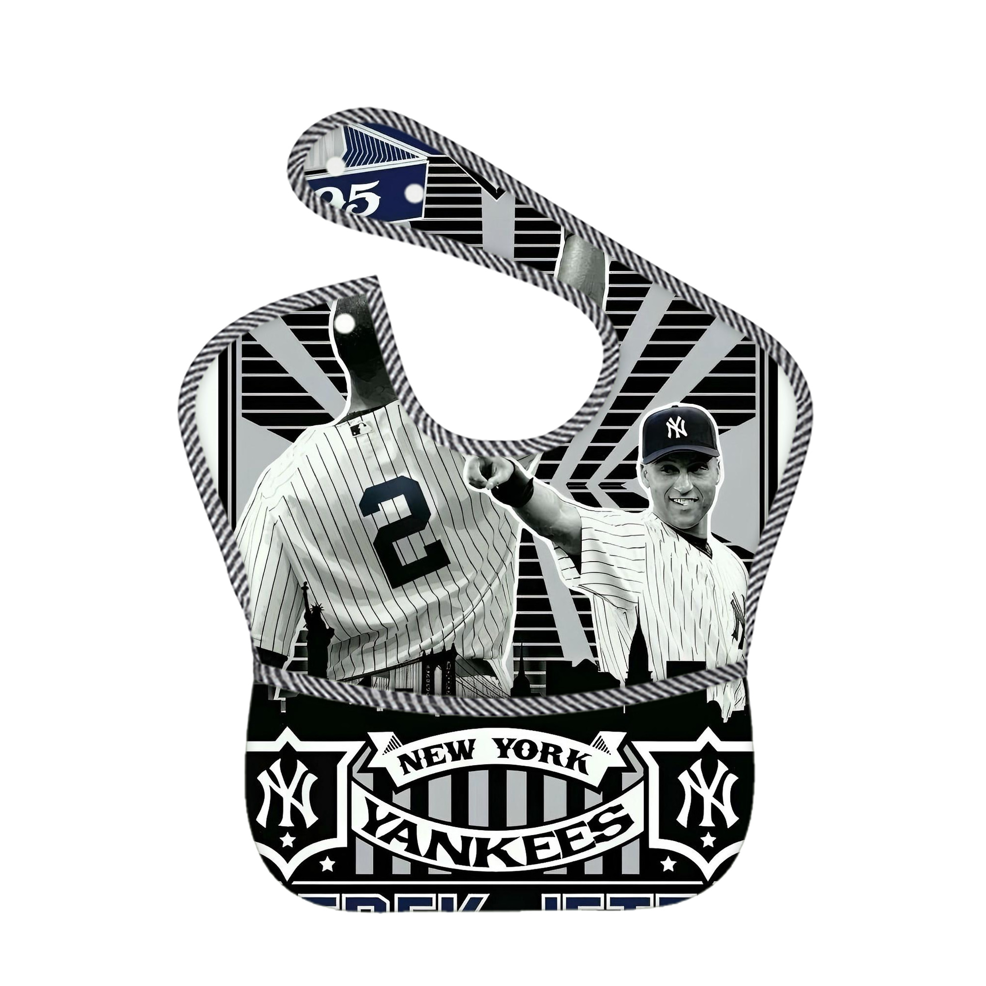 Derek Jeter 34 Adjustable Waterproof Toddler Bib – Full-Print Durable Polyester – Foldable Crumb Pocket – Easy Snap Closure – Soft