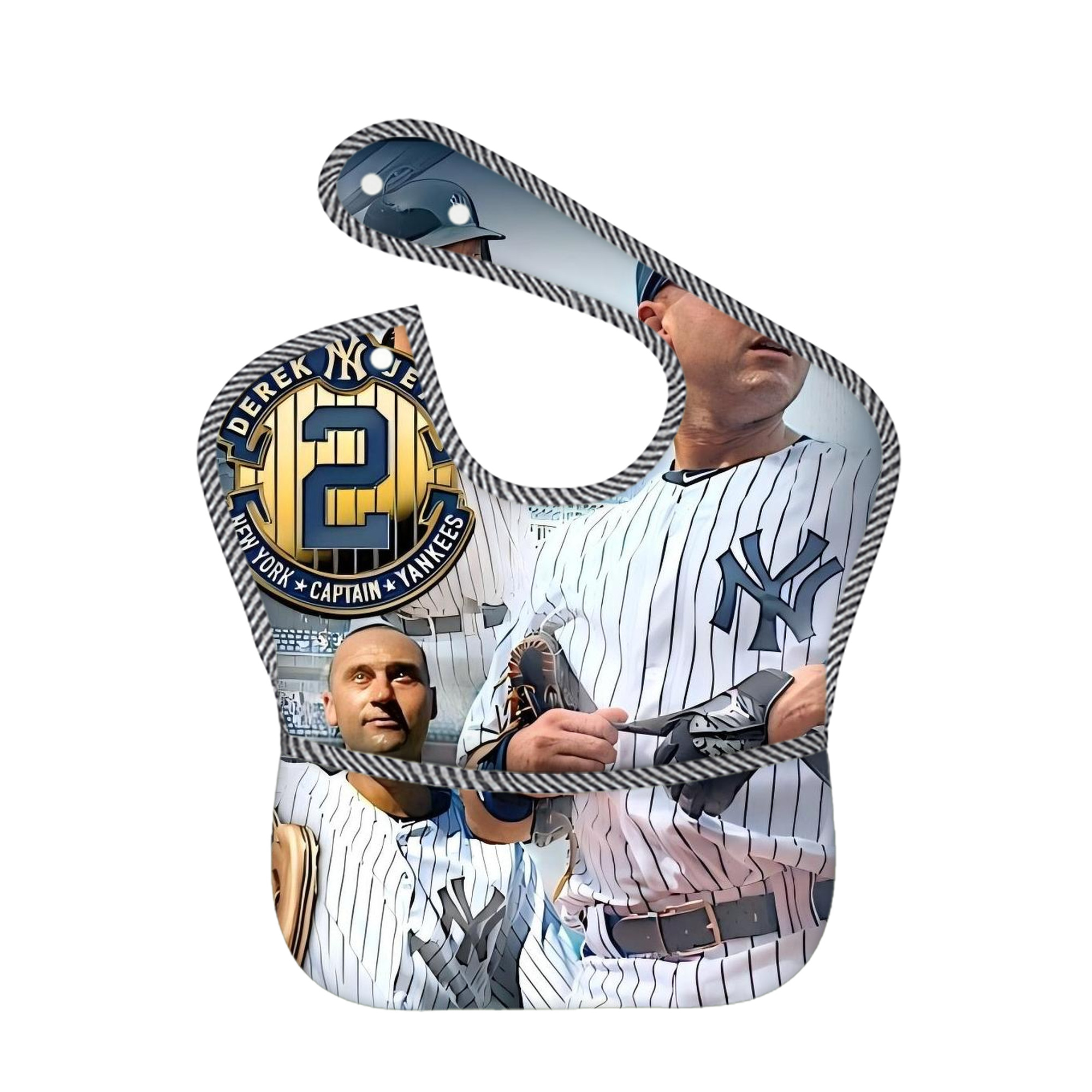 Derek Jeter 40 Adjustable Waterproof Toddler Bib – Full-Print Durable Polyester – Foldable Crumb Pocket – Easy Snap Closure – Soft