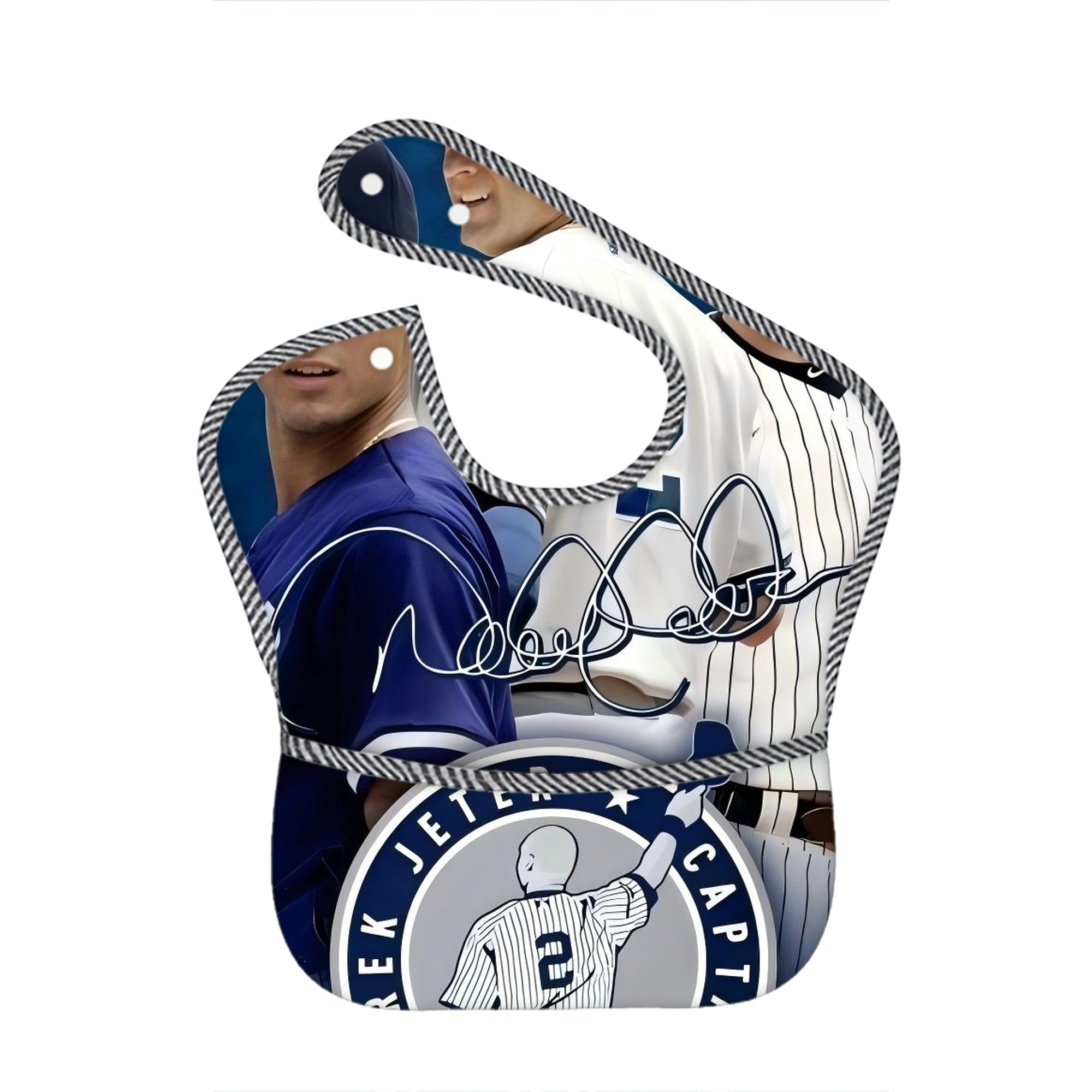 Derek Jeter 47 Adjustable Waterproof Toddler Bib – Full-Print Durable Polyester – Foldable Crumb Pocket – Easy Snap Closure – Soft