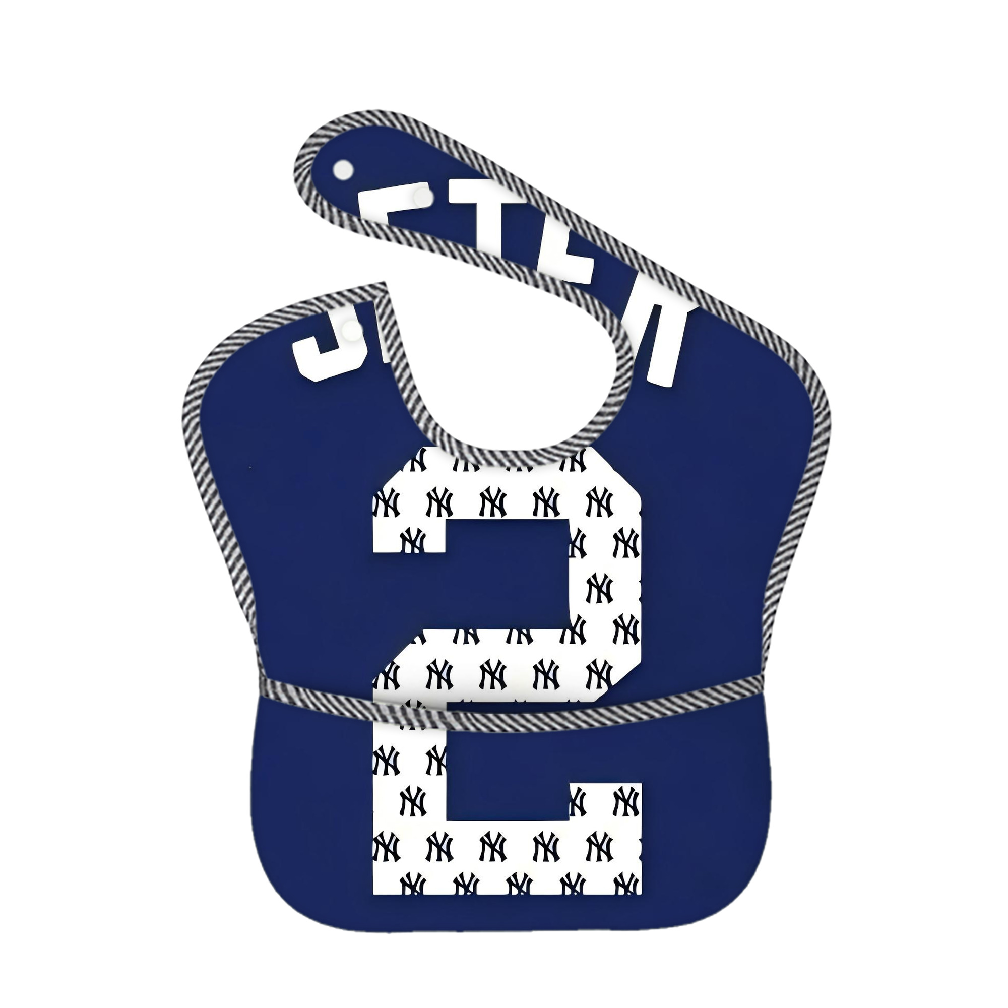 Derek Jeter 50 Adjustable Waterproof Toddler Bib – Full-Print Durable Polyester – Foldable Crumb Pocket – Easy Snap Closure – Soft