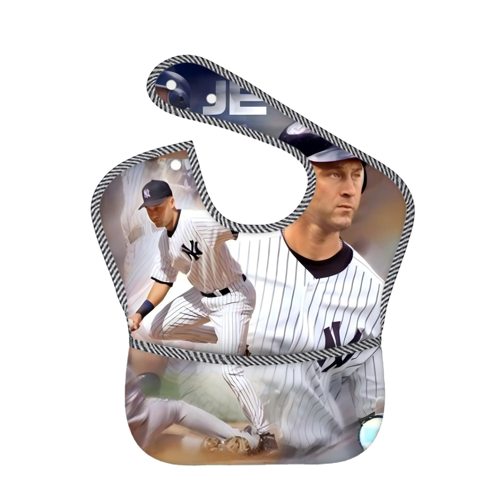 Derek Jeter 60 Adjustable Waterproof Toddler Bib – Full-Print Durable Polyester – Foldable Crumb Pocket – Easy Snap Closure – Soft