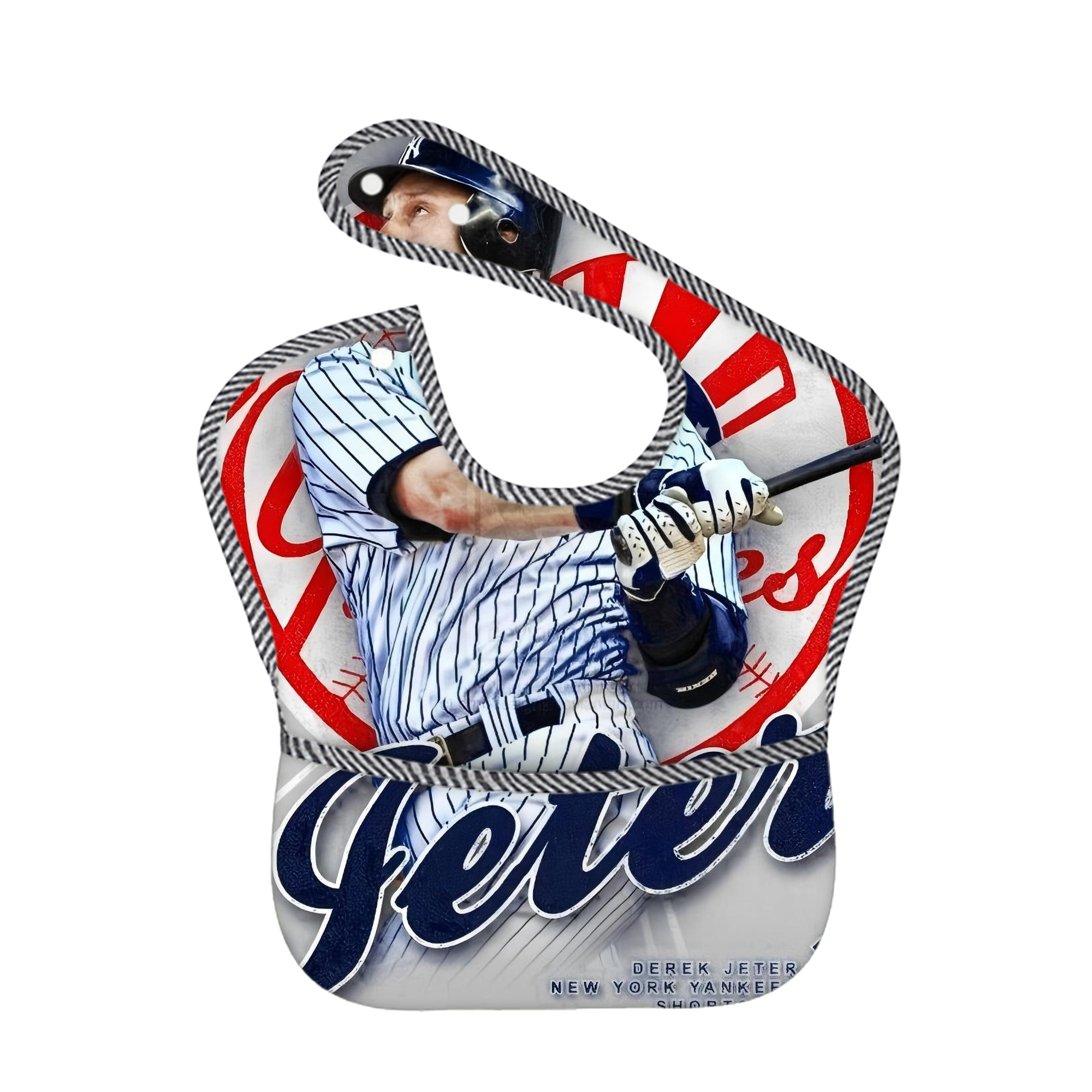 Derek Jeter 62 Adjustable Waterproof Toddler Bib – Full-Print Durable Polyester – Foldable Crumb Pocket – Easy Snap Closure – Soft