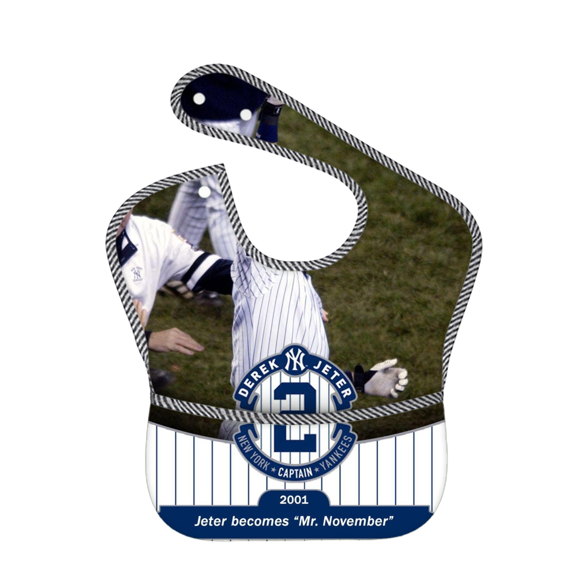 Derek Jeter 87 Adjustable Waterproof Toddler Bib – Full-Print Durable Polyester – Foldable Crumb Pocket – Easy Snap Closure – Soft