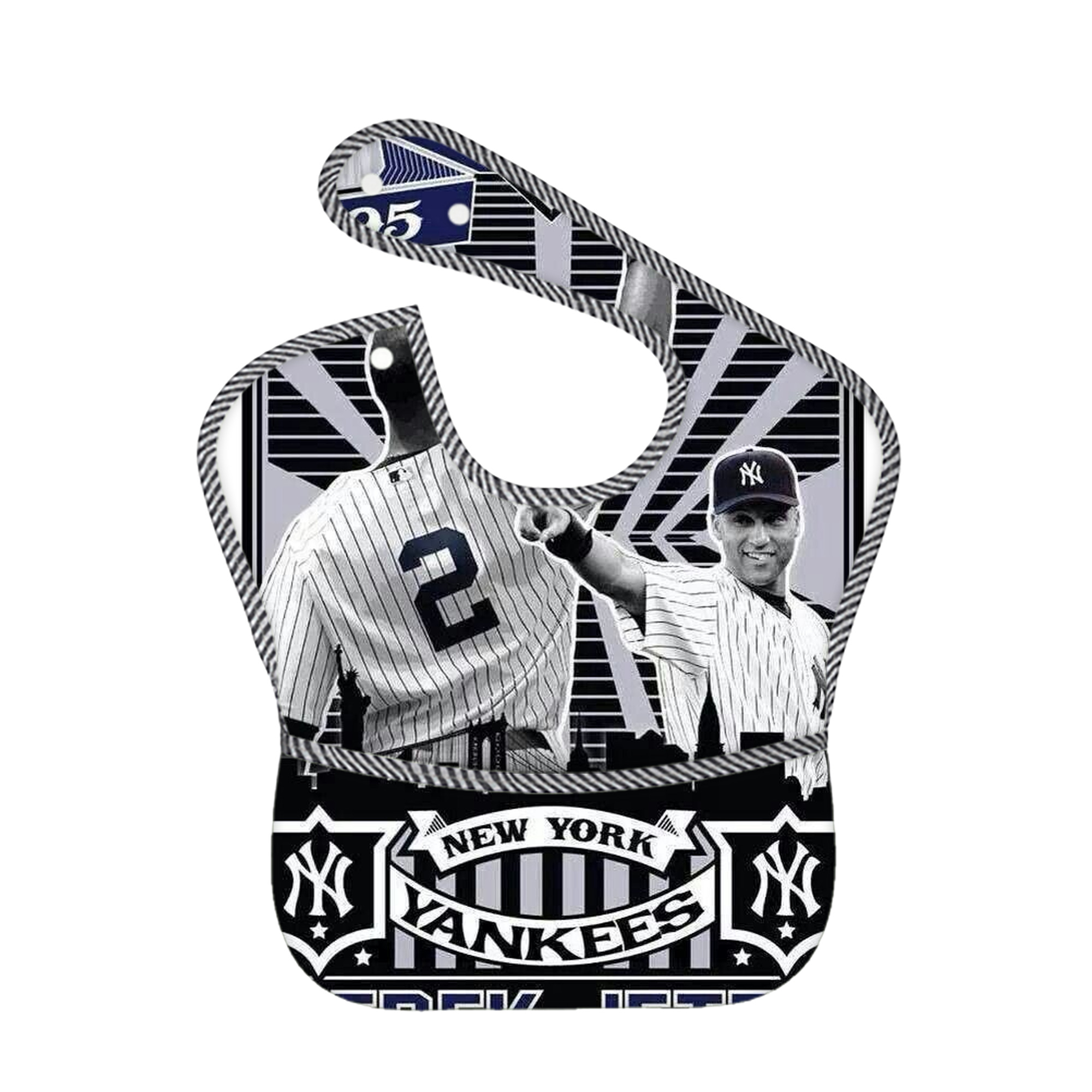 Derek Jeter 89 Adjustable Waterproof Toddler Bib – Full-Print Durable Polyester – Foldable Crumb Pocket – Easy Snap Closure – Soft