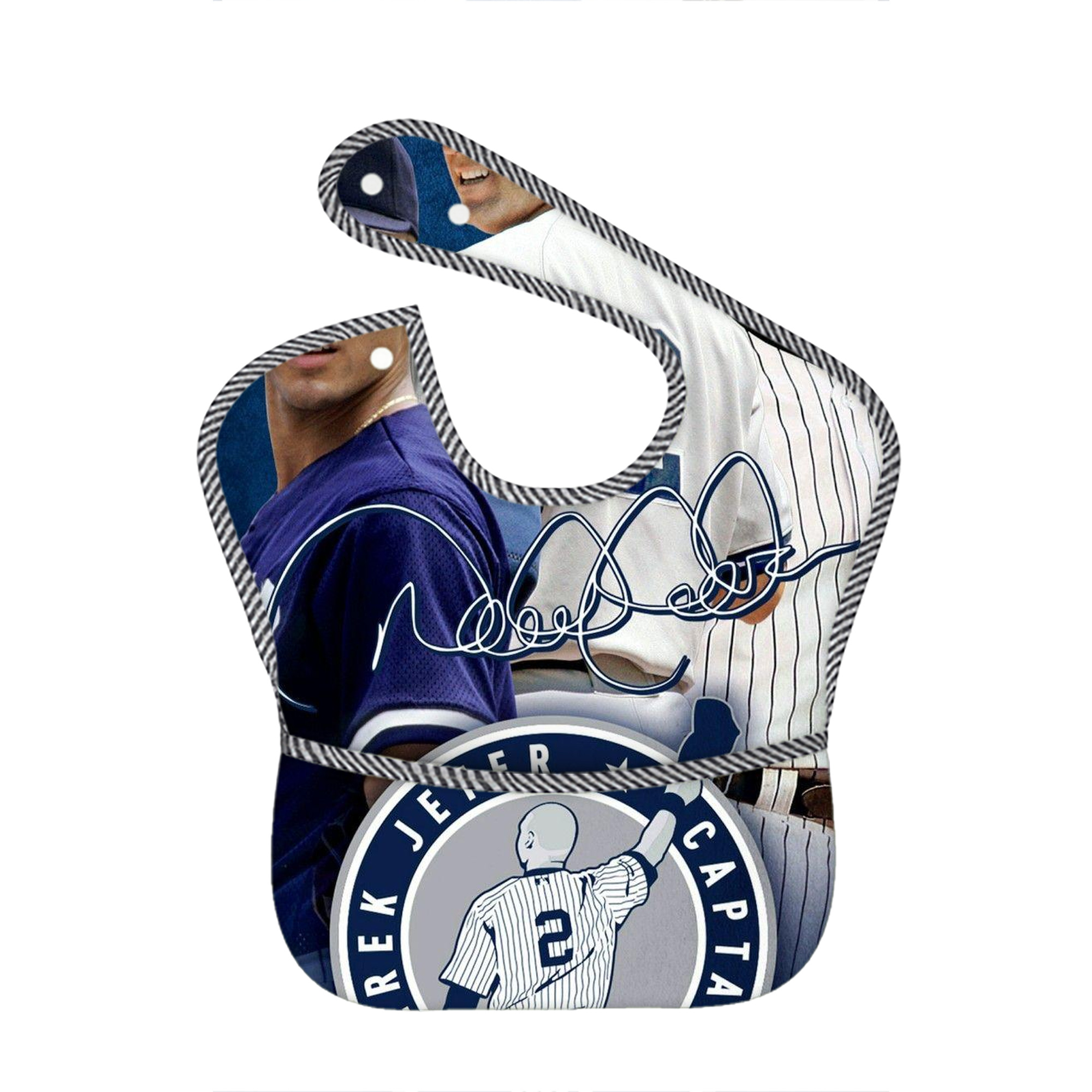Derek Jeter 92 Adjustable Waterproof Toddler Bib – Full-Print Durable Polyester – Foldable Crumb Pocket – Easy Snap Closure – Soft