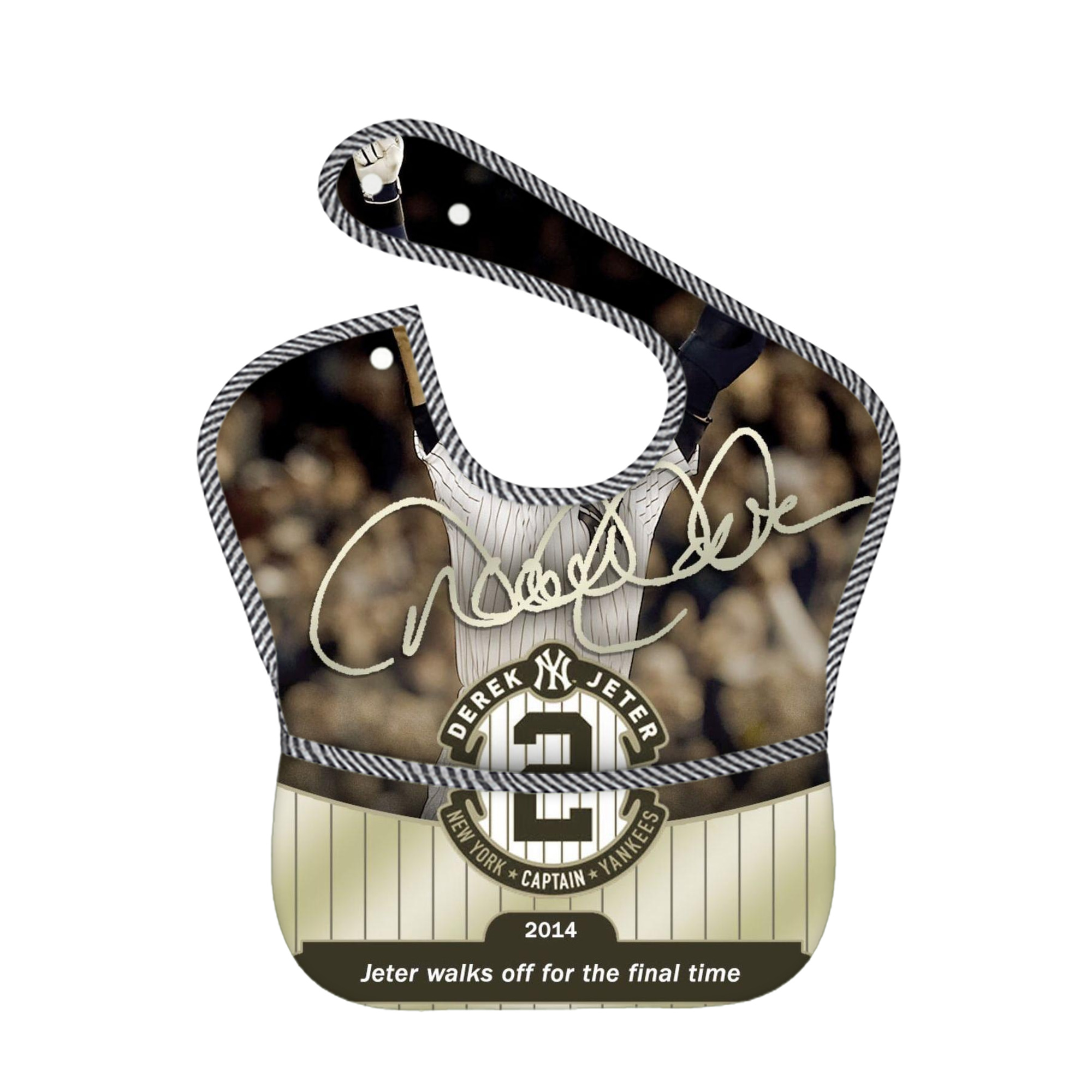 Derek Jeter 95 Adjustable Waterproof Toddler Bib – Full-Print Durable Polyester – Foldable Crumb Pocket – Easy Snap Closure – Soft