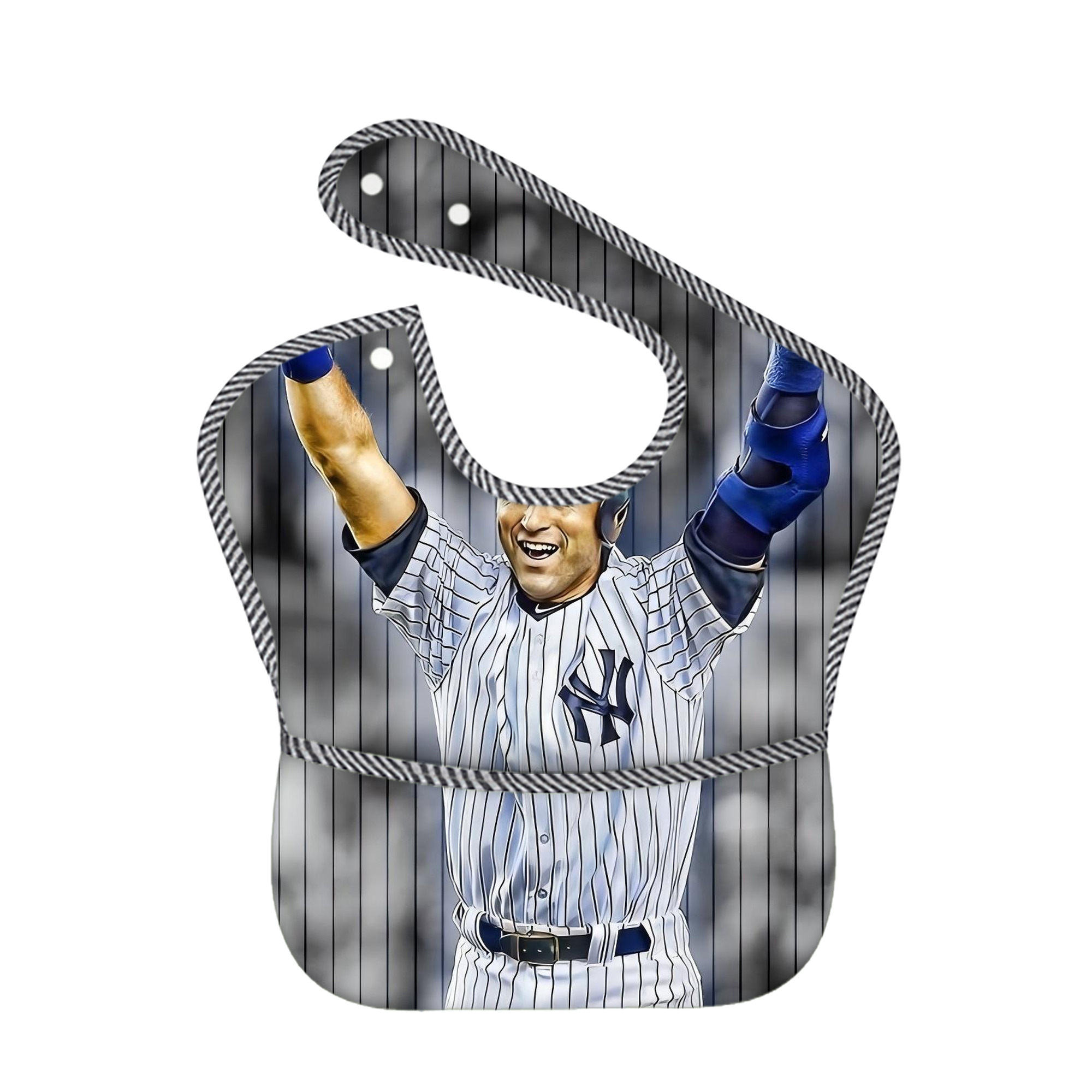 Derek Jeter 96 Adjustable Waterproof Toddler Bib – Full-Print Durable Polyester – Foldable Crumb Pocket – Easy Snap Closure – Soft