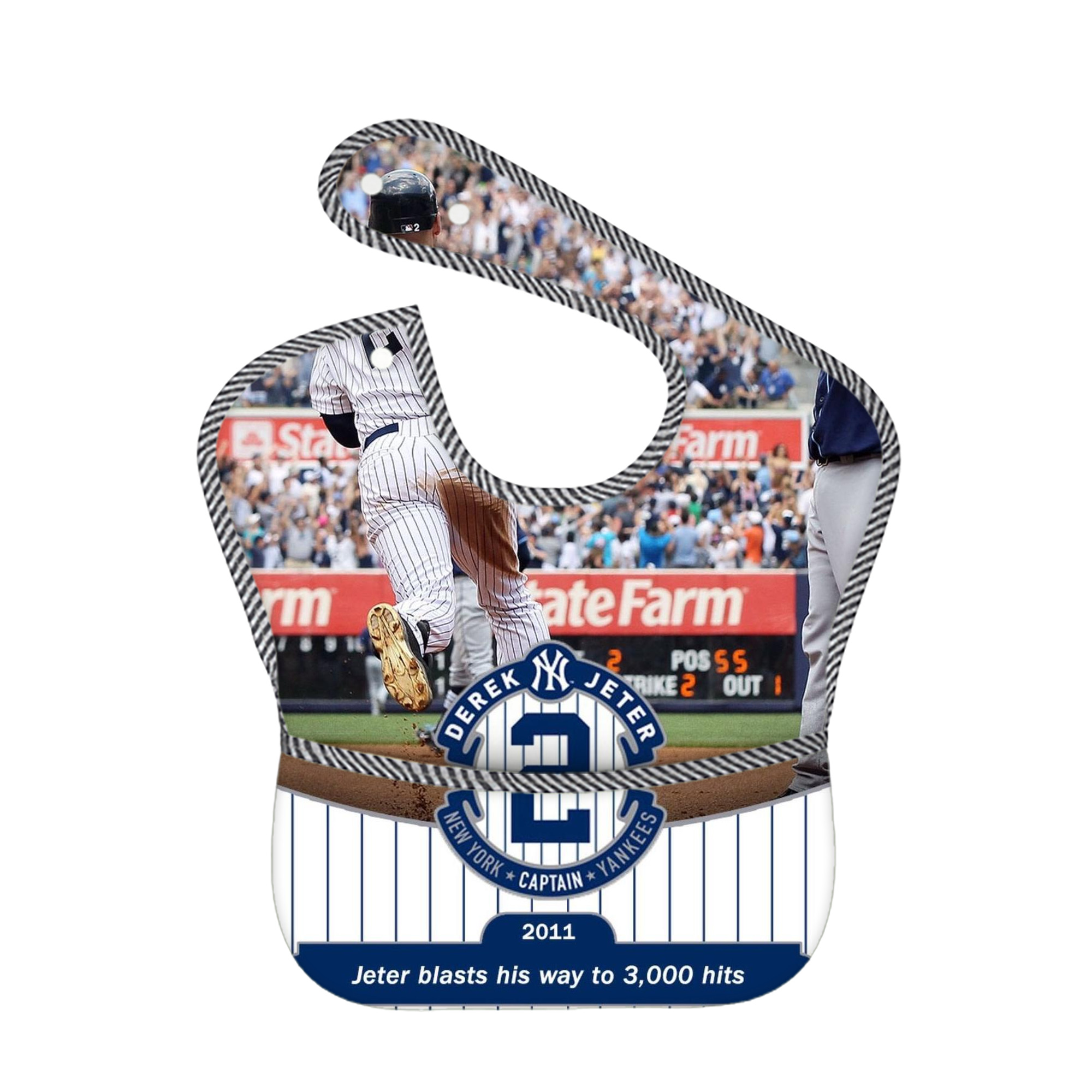 Derek Jeter 102 Adjustable Waterproof Toddler Bib – Full-Print Durable Polyester – Foldable Crumb Pocket – Easy Snap Closure – Soft