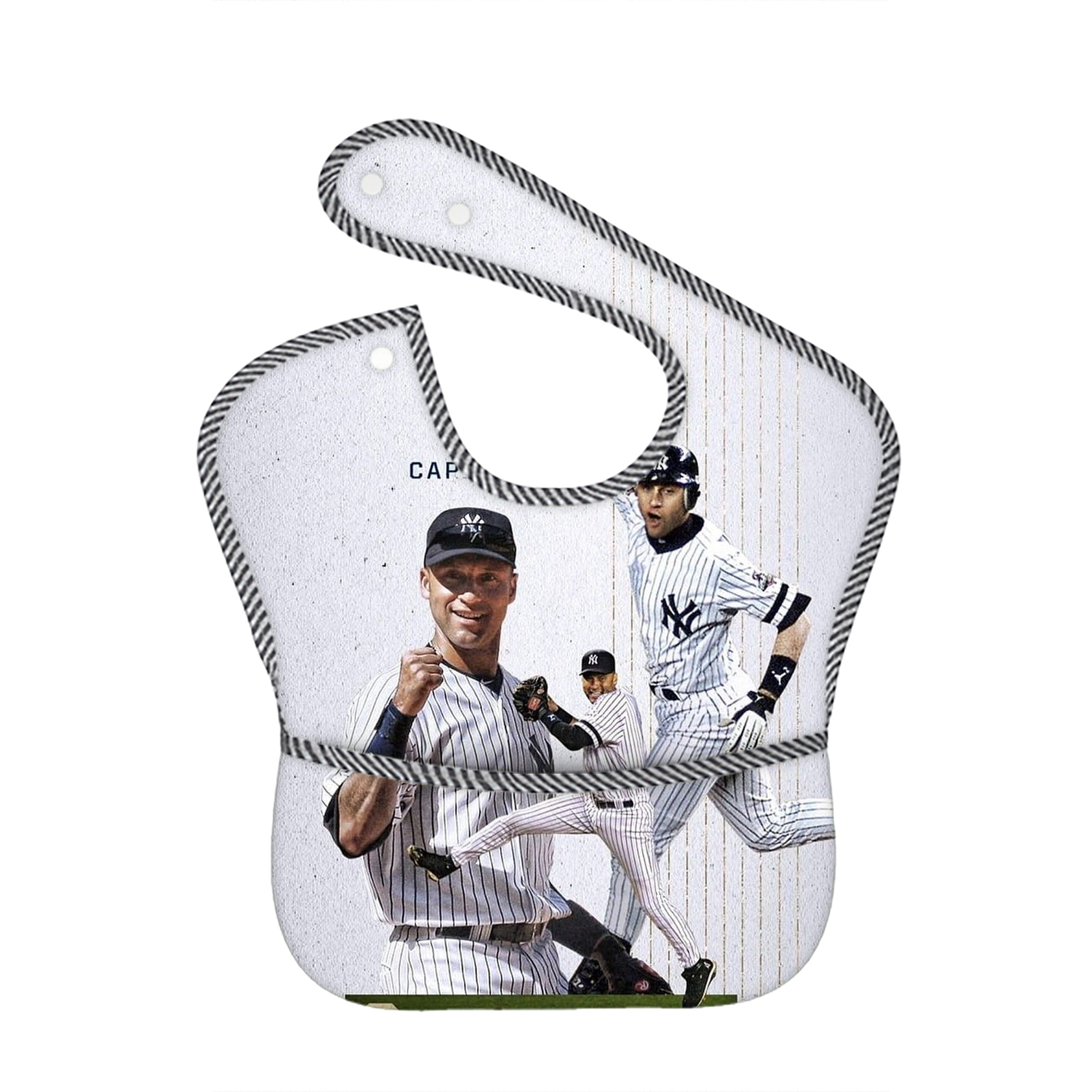 Derek Jeter 106 Adjustable Waterproof Toddler Bib – Full-Print Durable Polyester – Foldable Crumb Pocket – Easy Snap Closure – Soft